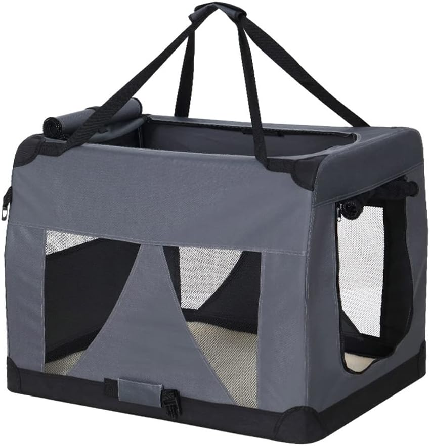 I.Pet Pet Carrier, 121 X 80 X 80Cm 600D Oxford 4XL Dog Crate Cat Carriers Foldable Bag Soft Sided Collapsible Travel Handbag Pets Products, Portable Removable Roof Cover Side Pocket Grey image number 6