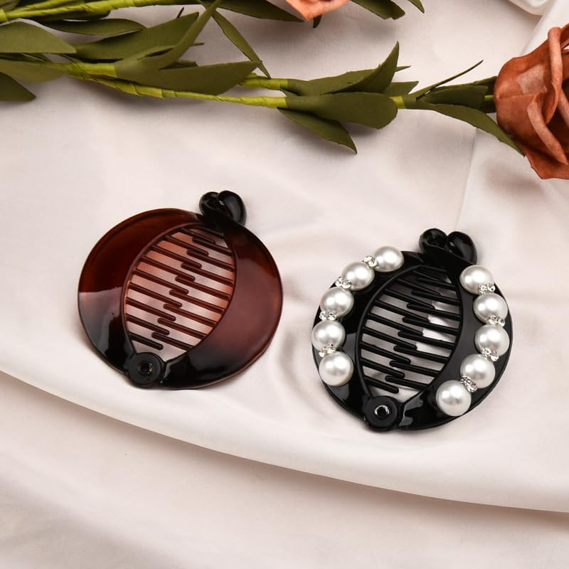 Pearl Banana Hair Clips for Girls French Comb Clip Black Banana Claw Clip Fish Hair Clips for Girl Non Slip Ponytail Holders Banana Clip for Thin Thick Hair Accessories Banana Barrettes 2Pcs image number 5