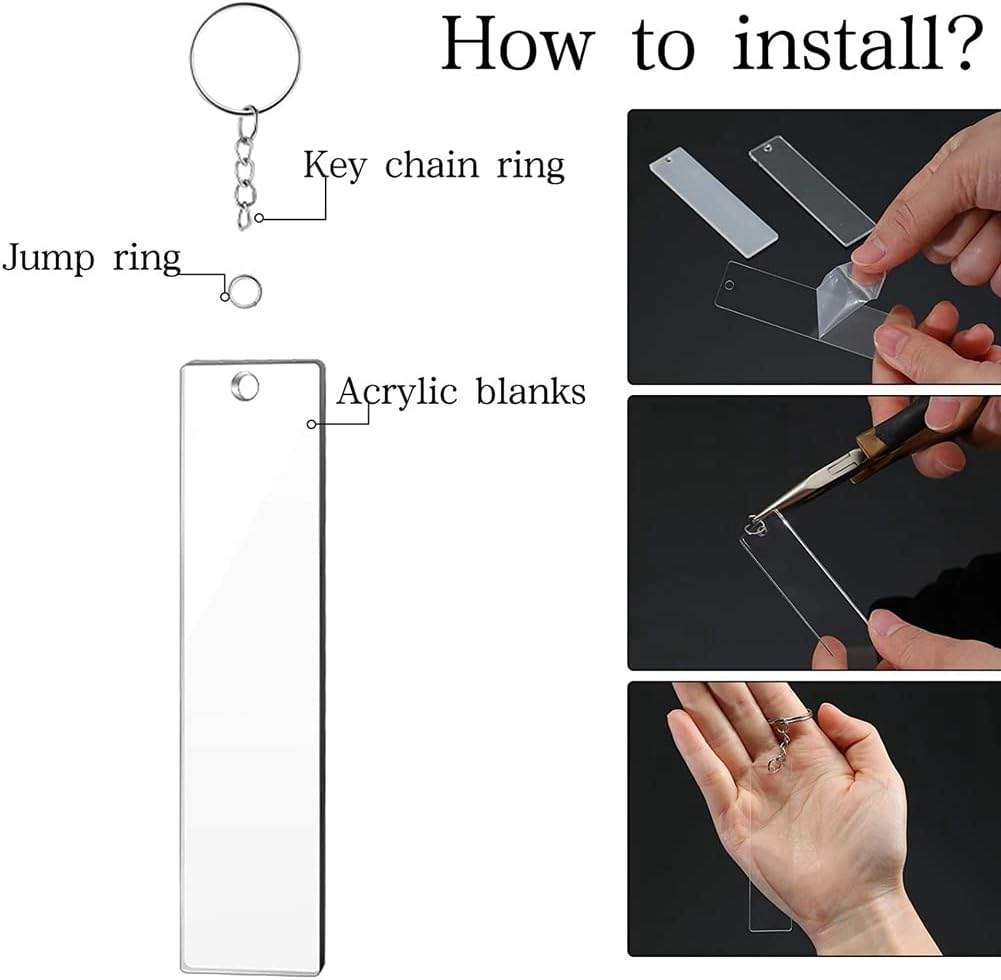 Shusmda 120 Pieces Rectangle Acrylic Key Chain Blank Transparent Acrylic Keychain Blank