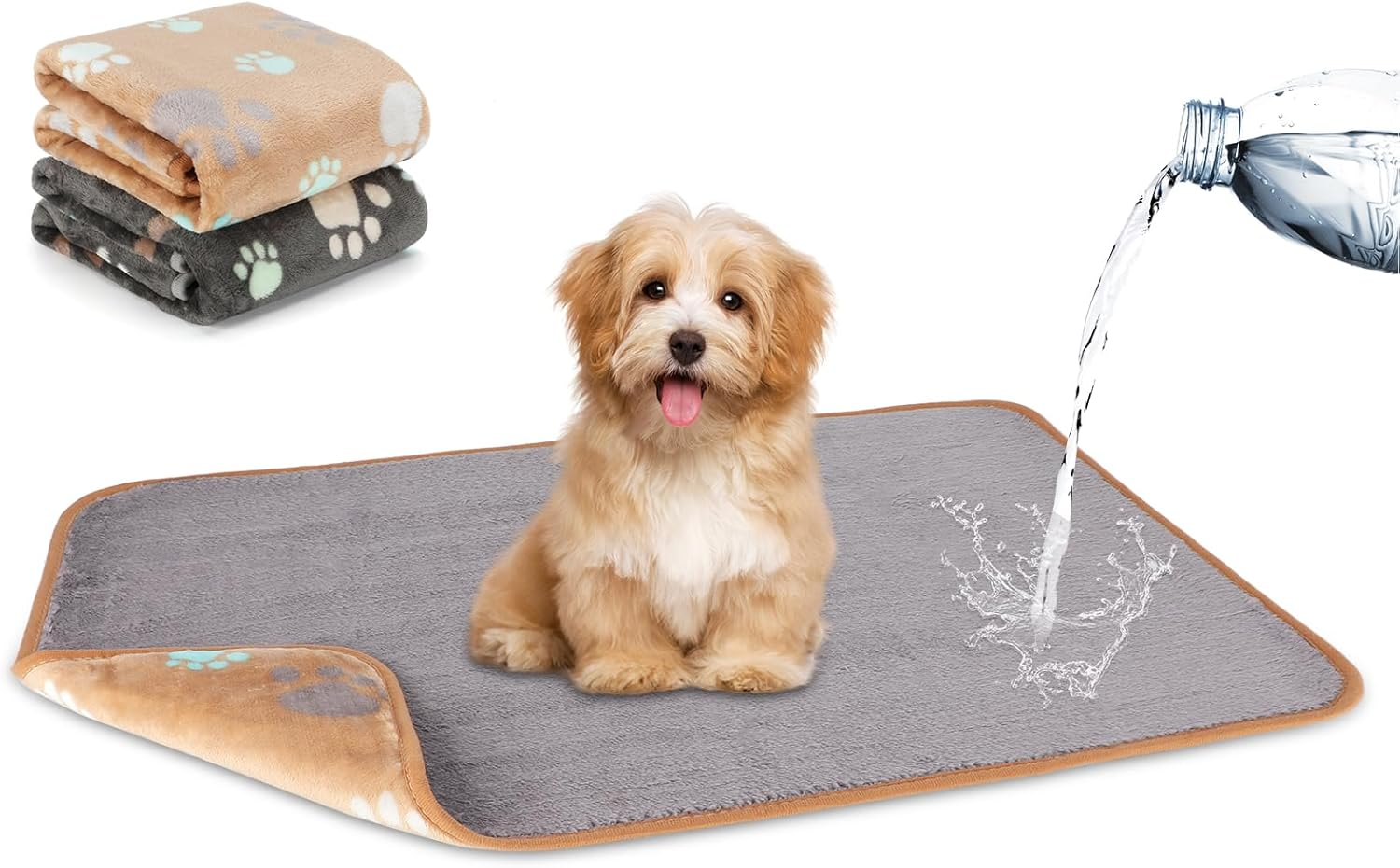 YUEPET Waterproof Dog Blankets, 2 Pack Washable Dog Blankets for Bed Couch Sofa Protector Fleece Flannel Puppy Blanket Soft Plush Reversible Throw Blanket for Medium Large Dogs 40"&times;30"(White+Coffee)