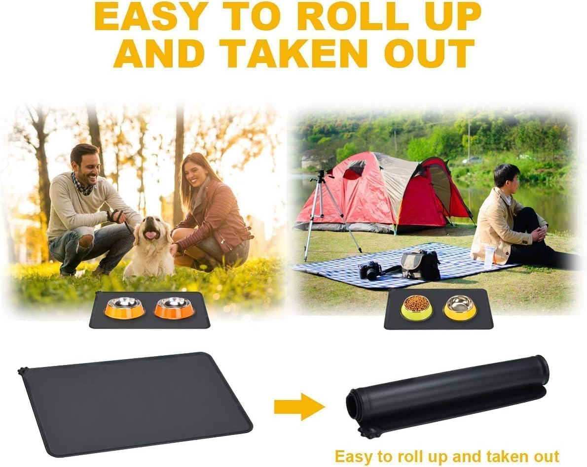 Non Slip Silicone Pet Feeding Mat, 1Pc Non-Stick Dog Cat Bowl Feeding Mat, Waterproof Anti-Slip Silicone Pet Food and Water Bowl Mat image number 1