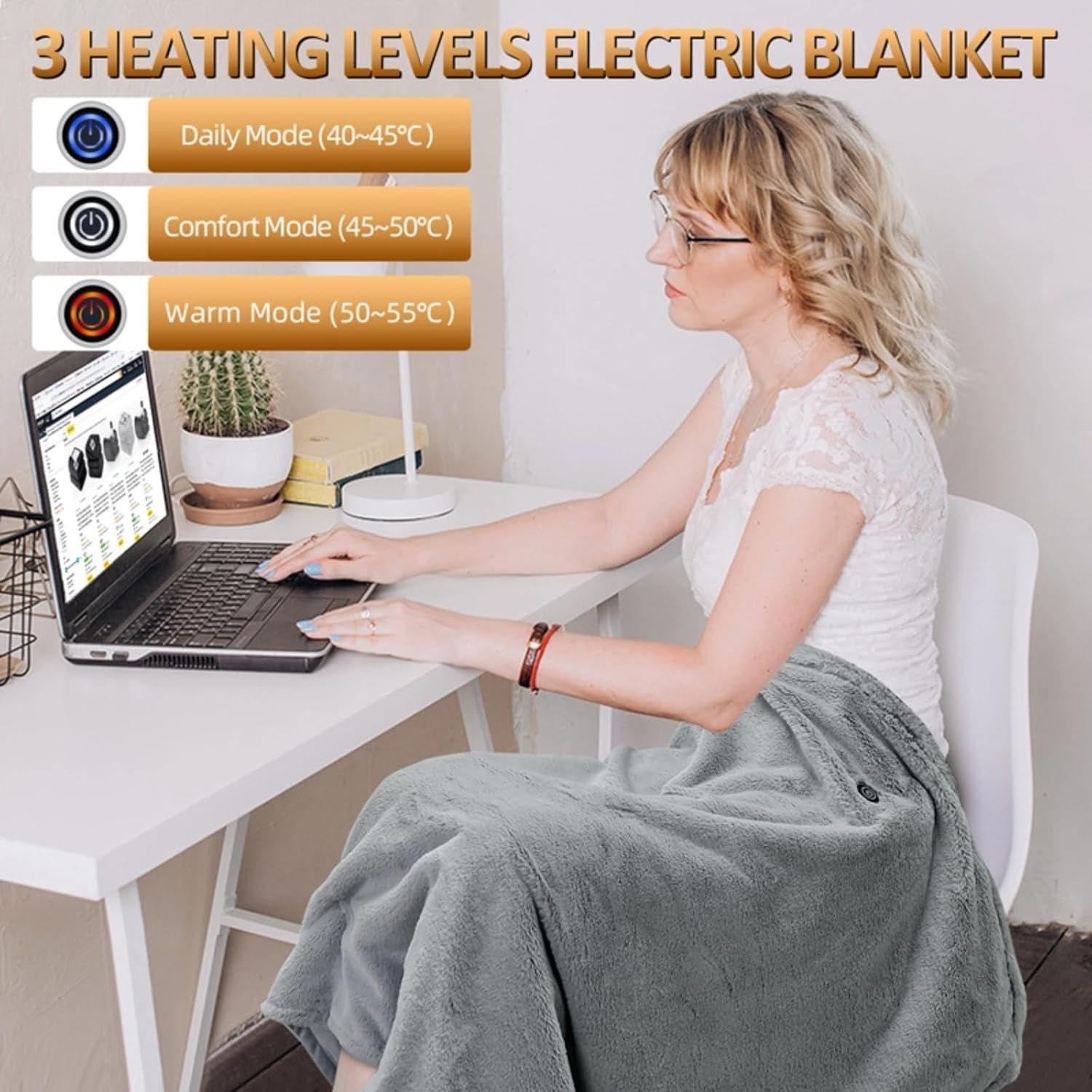 Portable USB Heated Blanket Shawl,2-In-1 Heated Blanket and Shawl,Thickened and Warm Enough Portable Electric Blanket 3 Heating Levels,Heats up to 55 Degrees, Auto-Off,For Home,Office,Camping, Travel image number 1