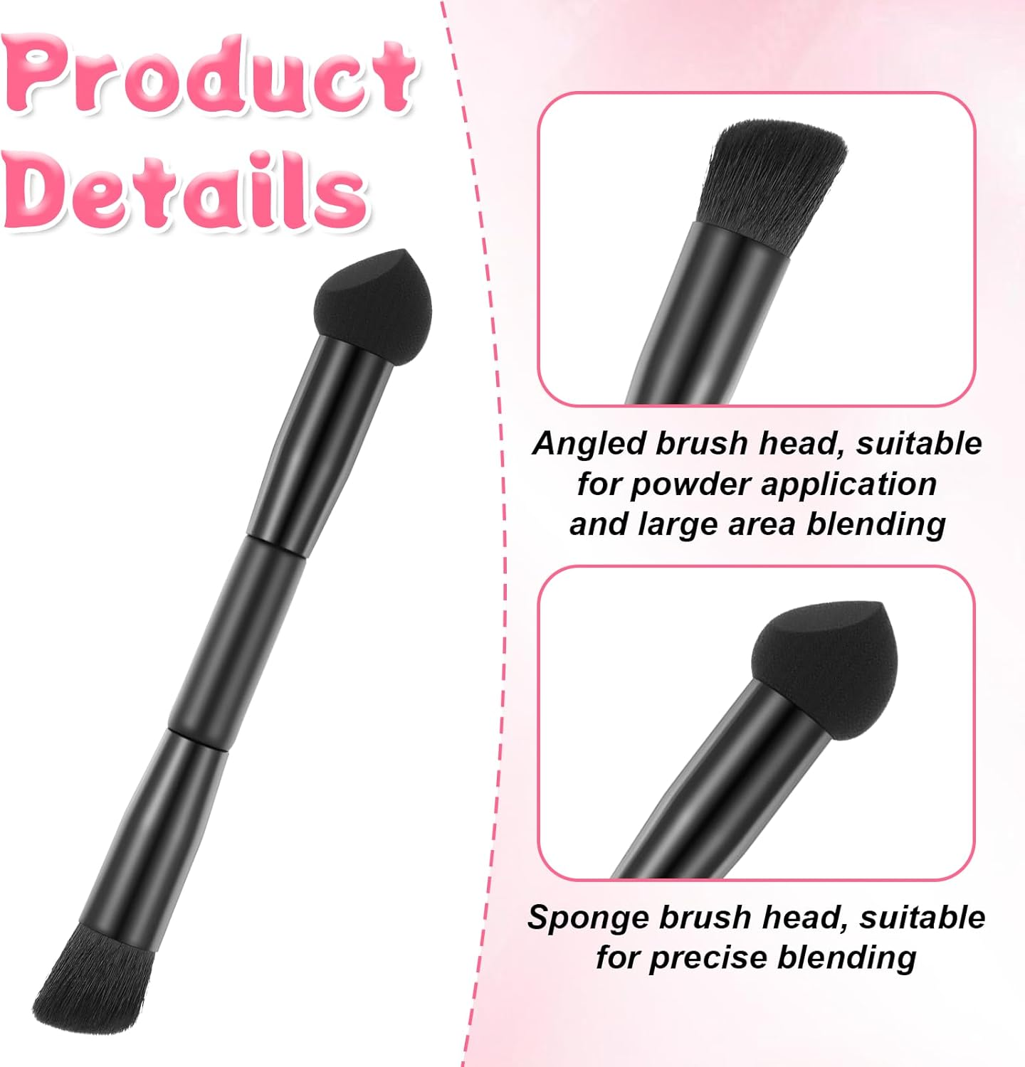 Pack of 2 Double Hair Root Powder Brushes, Dual Ended Hairline Brushes, Root Concealer Brush, 2-In-1 Hairline, Sponge Brush for Men and Women, Black image number 6