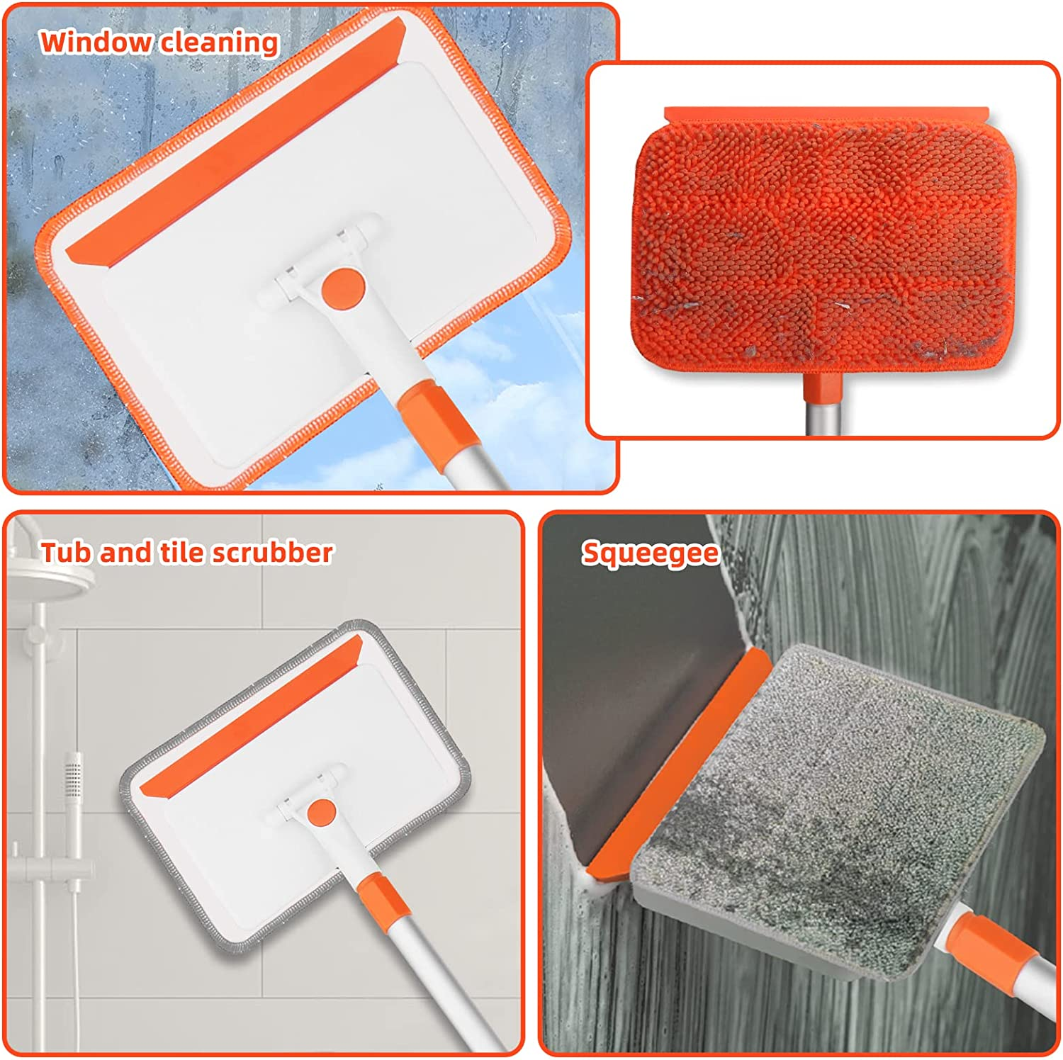 Qaestfy Wall & Baseboard Cleaner Mop Tool with 49'' Long Handle for Cleaning Window Floor Skirting Board Ceiling Bathtub Tub Tile Scrubber Brush Duster with 4 Reusable Pads image number 6