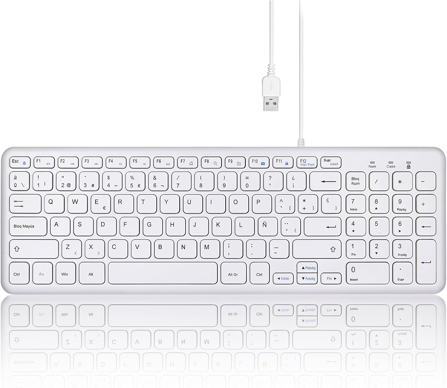 Perixx PERIBOARD-213W USB Wired Keyboard - Compact Design with Number Keypad - White - Spanish QWERTY with &Ntilde; image number 4