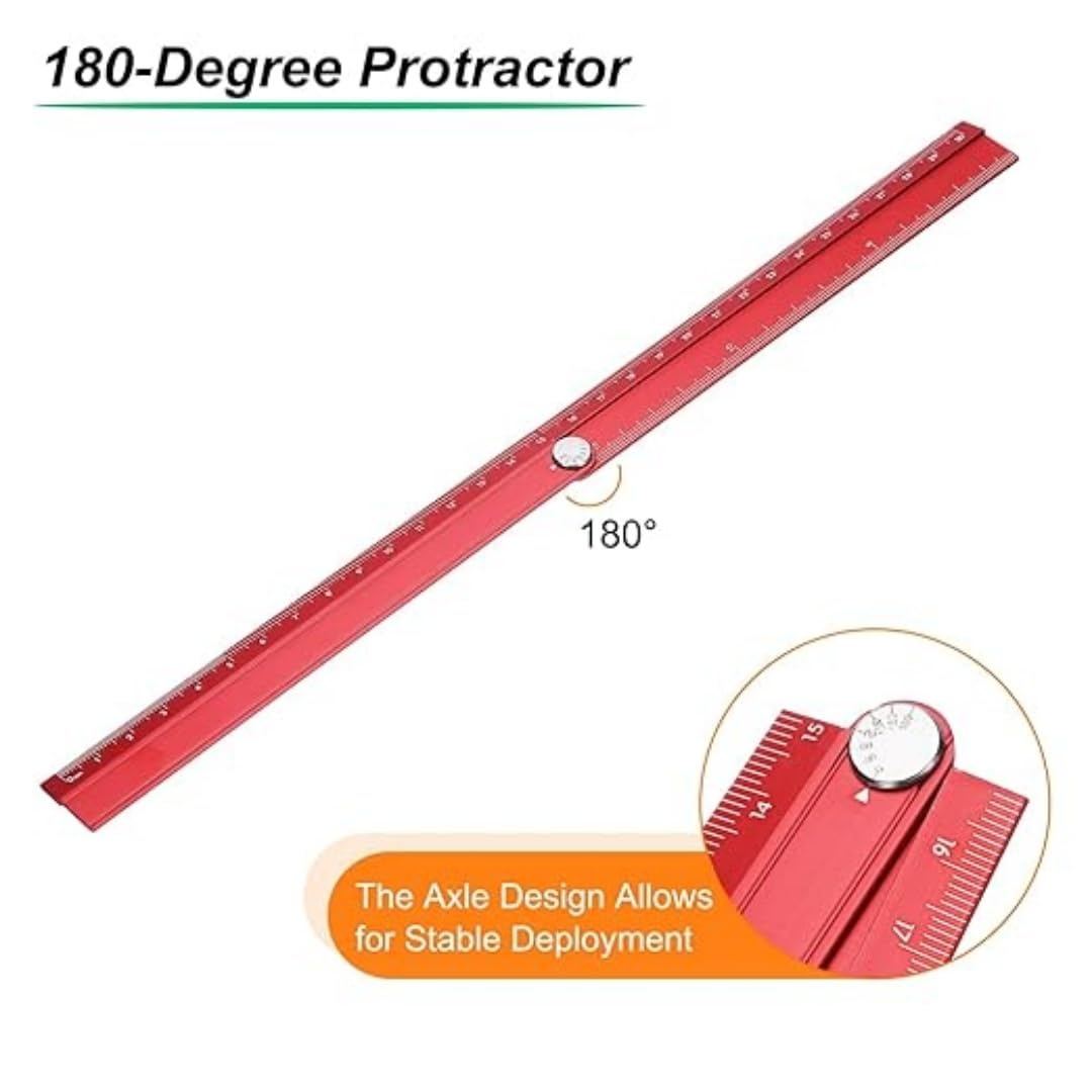 2Pcs Folding Straight Rulers 30Cm Metric Aluminum Alloy Protractor Foldable Ruler Geometric Measuring Tool with Angle Line for Architects Artists Office (Gray + Red) image number 6