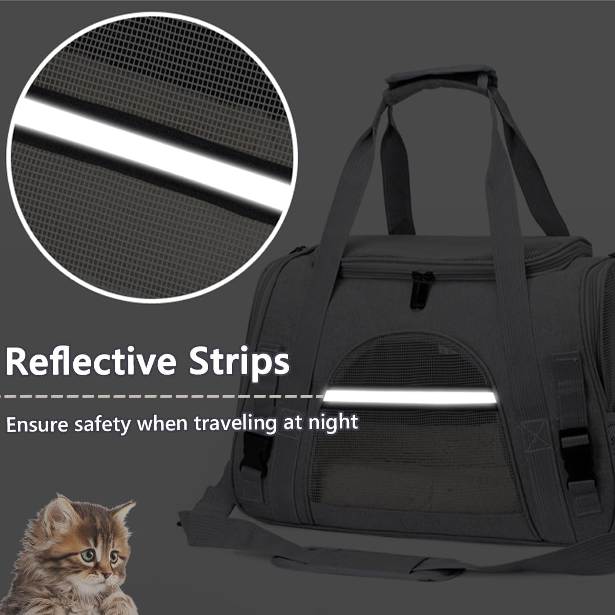 APKOL Cat Transport Box, Foldable Cat Transport Box with Shoulder Strap, Cat Transport Bag, Dog Transport Boxes, Cat Basket, Cat Carry Bag for Cats, Small Dogs, Puppies (Grey, Medium) image number 1