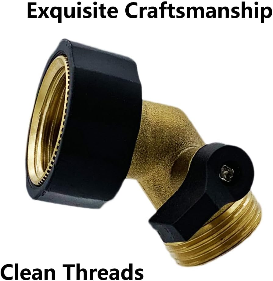 3/4'' Brass Garden Hose Connector, 45Degree Brass Manifold Tap Elbow Adapter, Irrigation Hose outside Tap Adaptor, Heavy Duty Hose Adapter, Threaded Elbow BSP Connector for Garden Hose - 4Pcs image number 2