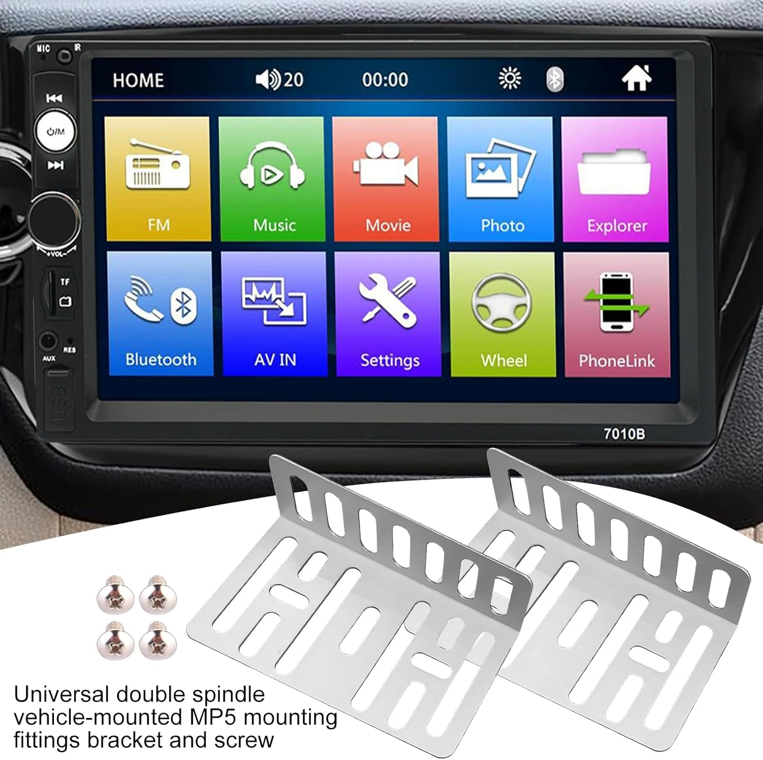 Double DIN Installation Kit, Universal Car Stereo Radio Metal Mounting Bracket, Car Audio & Video Dash Mounting Kit W/Screws, 3.15X1.88X0.94 Inches image number 1