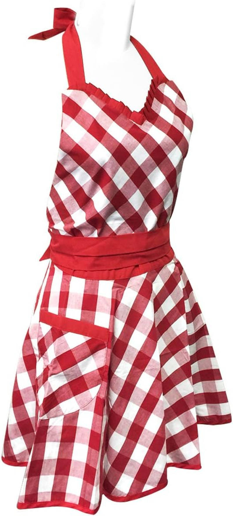 Wrapables Adjustable Flirty Hostess Apron, Red Gingham - Red Gingham image number 2