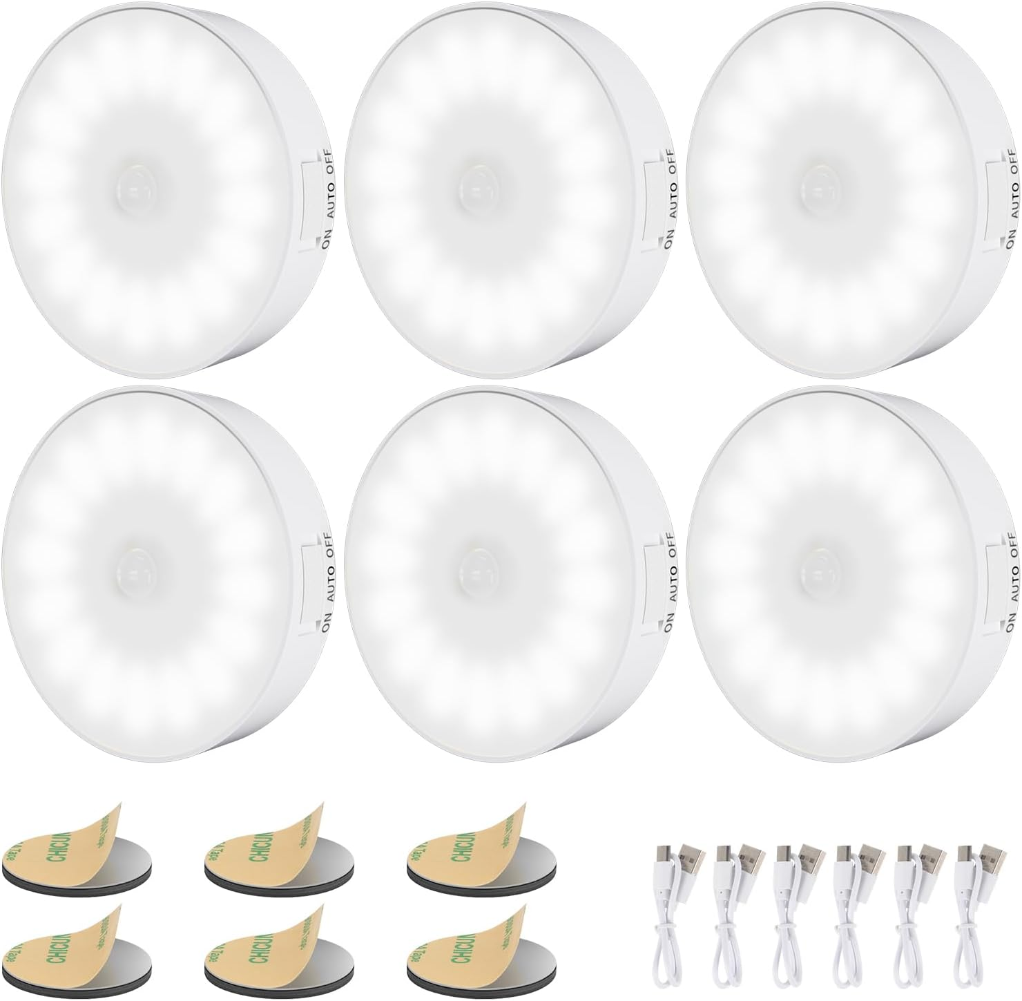 Electight 14 Leds Motion Sensor Light Indoor, 6 Pack Newest Night Light USB Rechargeable, 3 Light Modes & Long Last Battery, Cordless Magnetic Nightlight for Bedroom, Closet, Hallway (Warm White)