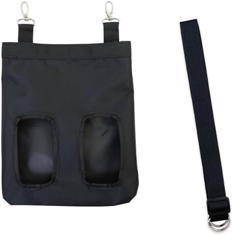 Rabbit Guinea Pig Hay Feeder Bag,Hay Holder with 2 Holes & Adjustable Shoulder Strap Small Pet Hay Bag,Large Capacity Cloth Fabric Hanging Hay Feeder Bag for Small Animal(Black) image number 3