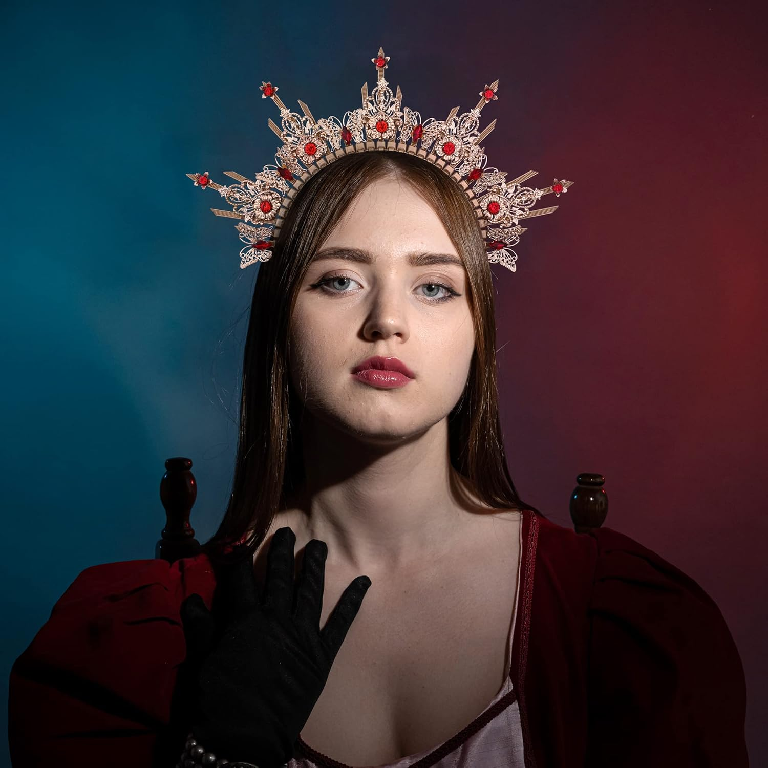 Partyforu Goddess Halo Crown for Halloween, Butterfly Halo Headpiece for Renaissance Women Cosplay Photo Shoots image number 5