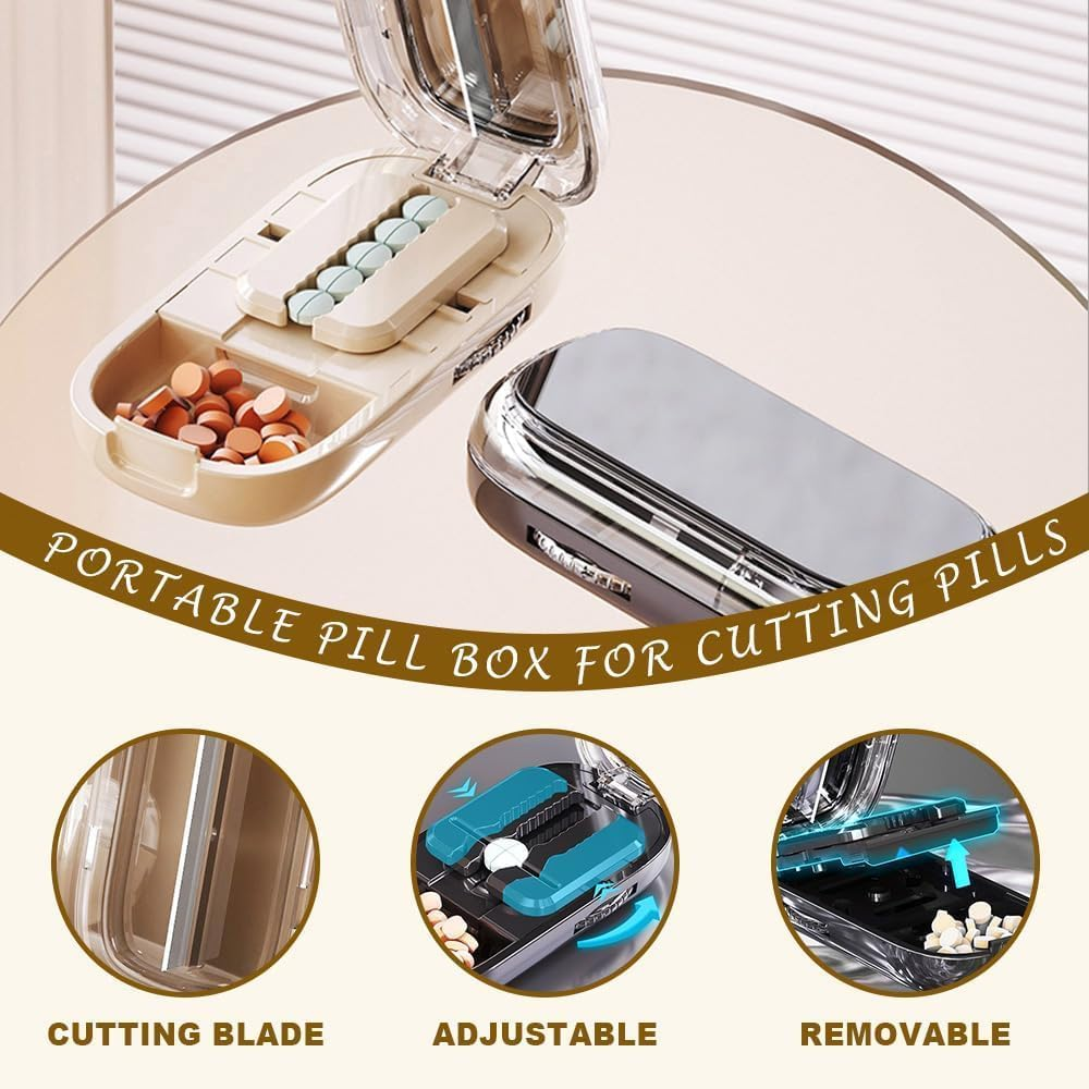 2025 Upgraded Portable Pill Cutter, Pill Splitter for Large Small Tiny Pills, 2 in 1 Pills Cutter & Storage Organizer for Purse Pocket Home Travel (Black-1/2) image number 6