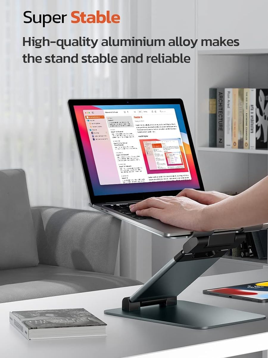 Tounee Ergonomic Sit to Stand Laptop Stand, Promote Healthy Posture, Adjustable Height 2.1"-21", Compatible with Macbook Air Pro, All Laptops 10-17" - Gray image number 6