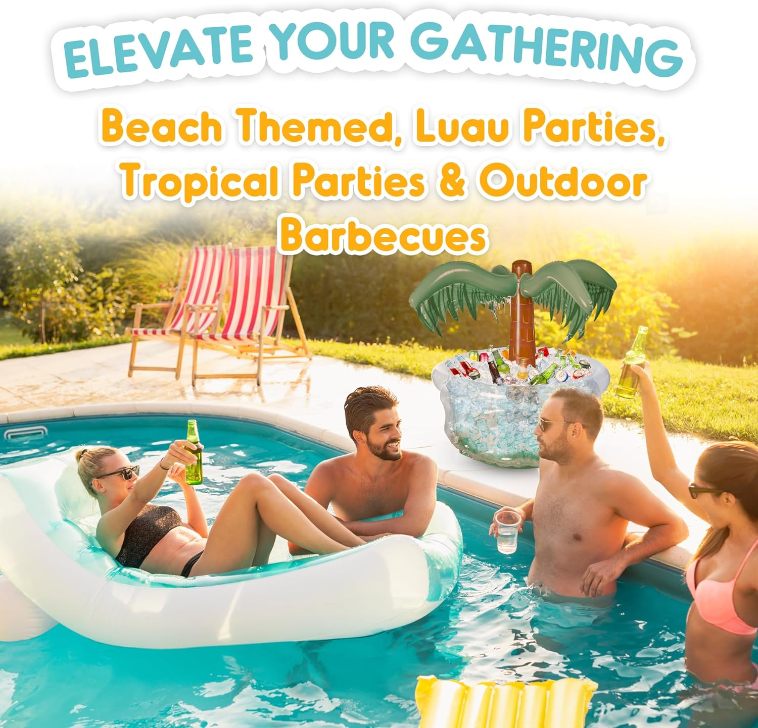 Playbees Inflatable Palm Tree Cooler 28" - Blow up Palm Tree Party Cooler, Luau Hawaiian Tropical Beach Theme, Summer Swimming Pool Party Decorations - Outdoor Party Supplies - Kids Adults Birthday image number 6