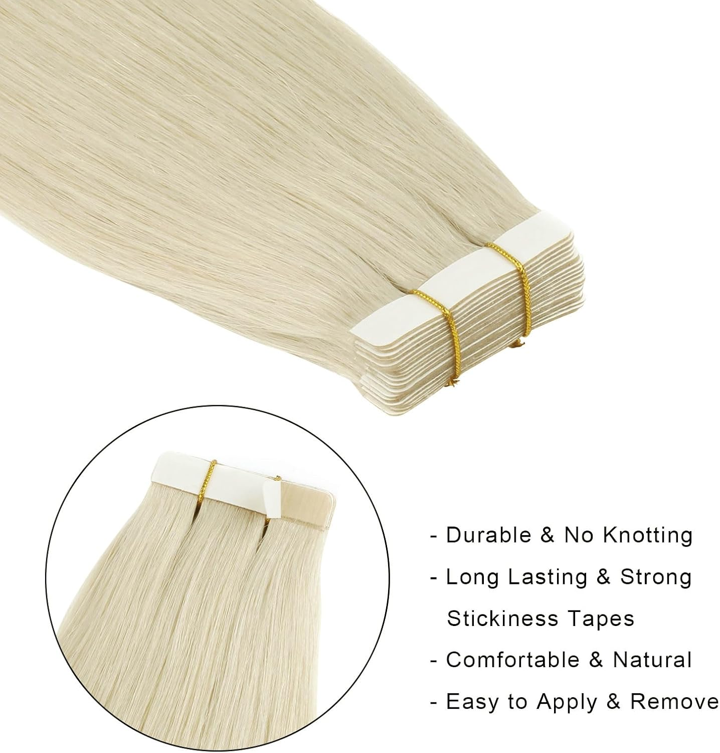 ABH AMAZINGBEAUTY HAIR Tape in Hair Extensions Human Hair Ice Blonde Tape in Blonde Straight Hair Glue in Remy Human Hair Extensions Invisible Skin Weft Color 1000 White Blonde Hair 14 Inch 20Pcs 50G