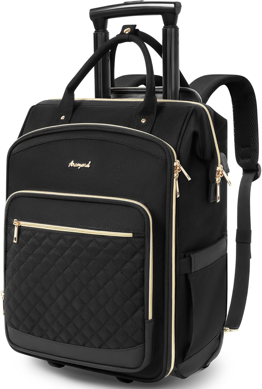 Arcoyard Rolling Backpack for Women, 16 Inch Travel Backpack with Wheels, Vertical Storage Wheeled Laptop Backpack