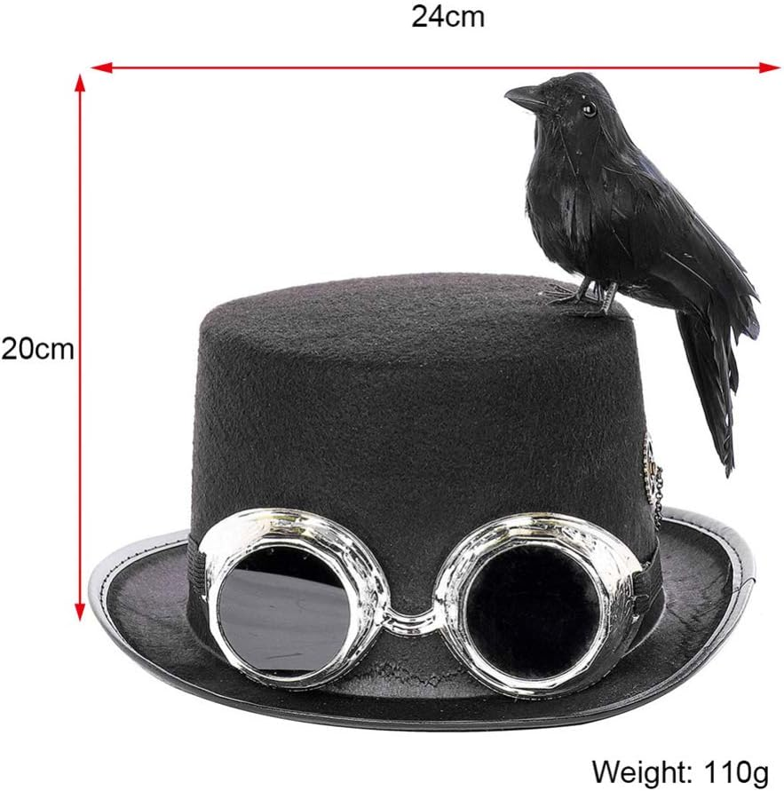 Jojofuny Party Cap Mens Costumes Para Hombres Goth Clothes Halloween Animal Hat Black Wide Brim Hat Top Hat with Goggles Steampunk Costume Top Hat Men Caps and Hats Victoria Miss Make Up image number 1