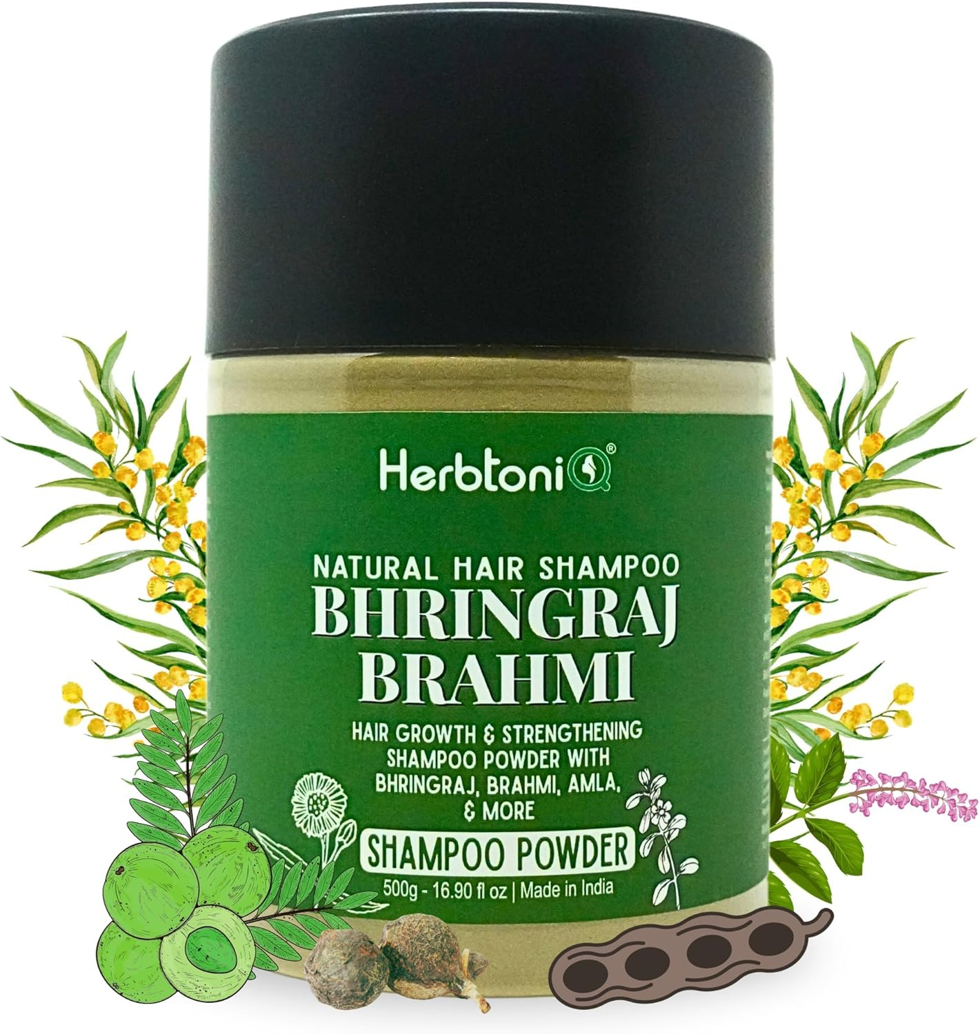 Herbtoniq Bhringraj Brahmi Shampoo Powder with Organic Ingredients Amla Shikakai Hibiscus and Many More | for Hair Fall Reduction, Dandruff Control, Helps Hair Growth | Unisex Product | 500 Gram image number 4