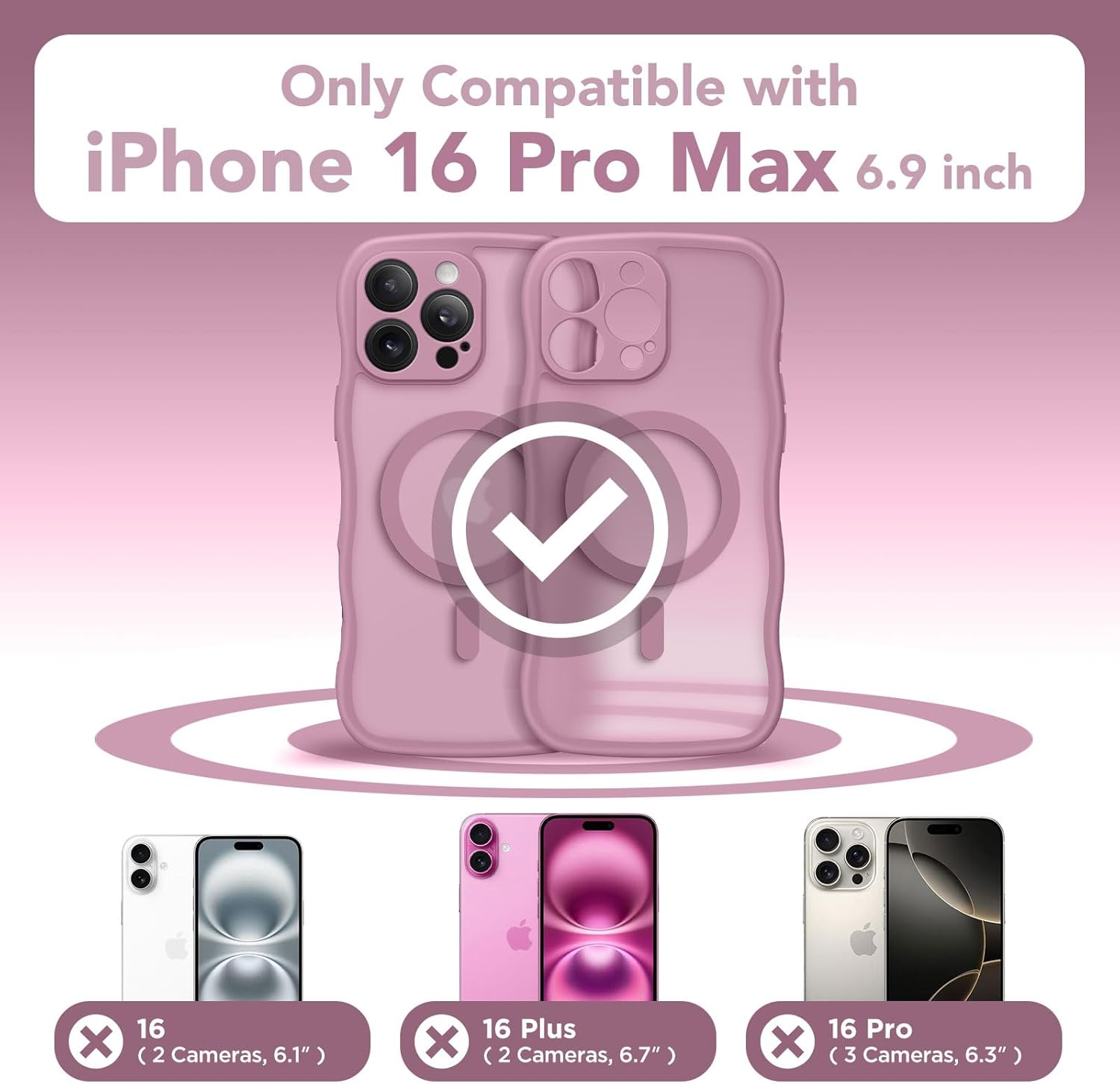CAPRARO for Iphone 16 Pro Max Case for Women Girls, Upgraded [Full Camera Protection] [Compatible with Magsafe] Cute Wave Translucent Matte Phone Case for Iphone 16 Pro Max, Black Currant image number 6