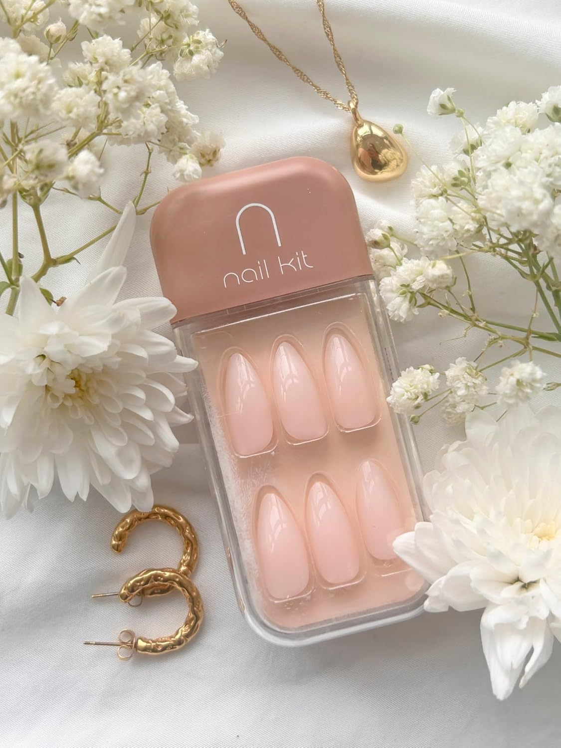 Nka Press on Nails Kit - 28 Premium Quality False Acrylic Fake Nail Set Includes Nail Glue Sticky Tabs Reusable Case -Ombre Pink Medium Almond Press on Nail -Pink Shine image number 1