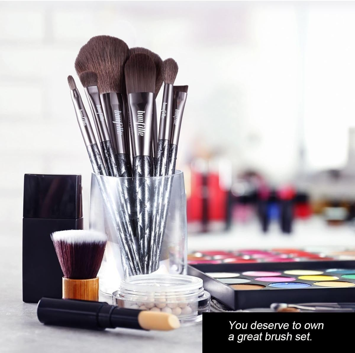 AUSWAY 7 Pcs Makeup Brushes Kit Cosmetic Eye Shadow Lip Liner Blending Beauty Set - Black image number 3