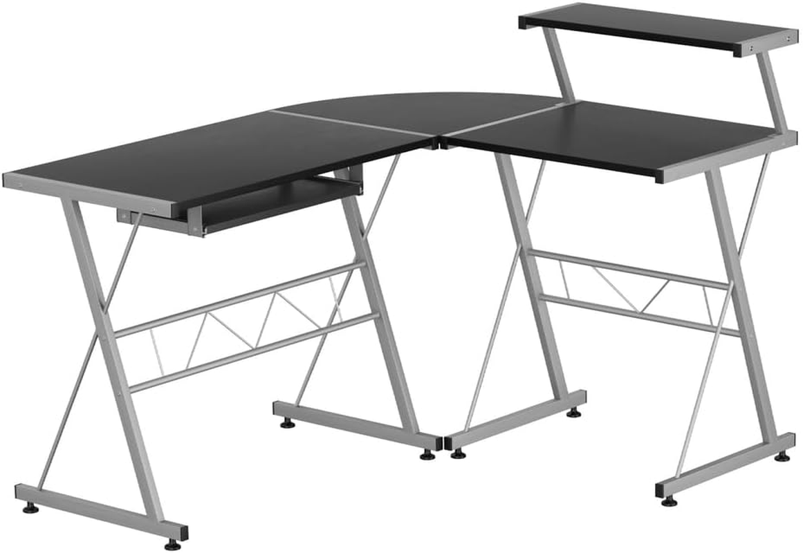 Office Computer Desk Corner Table Metal Pull-Out Keyboard Tray Top Shelf White Home Office Study Student