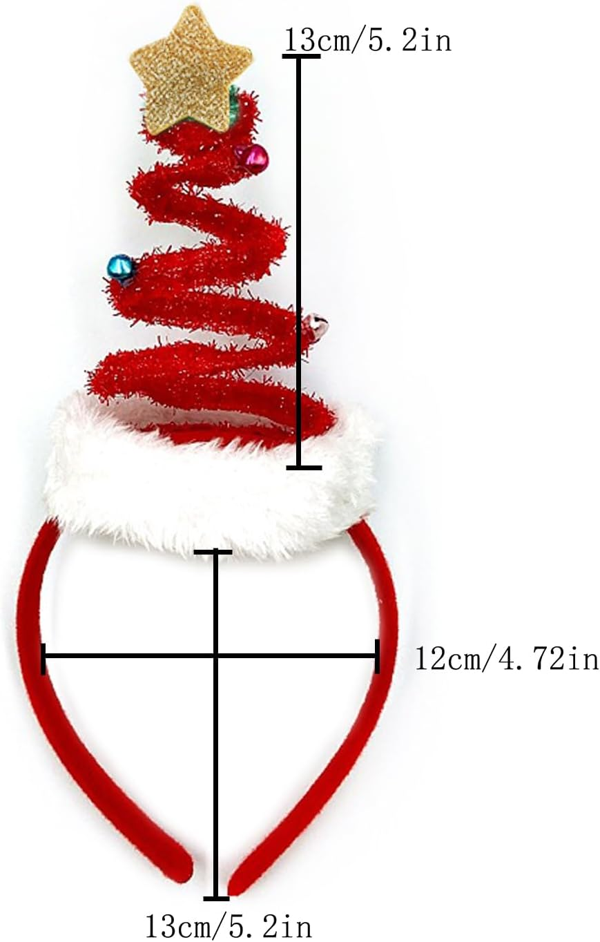 Lopsity Christmas Tree Headband Springy Santa Headwear Christmas Headban with Bells Cute Headband Christmas Costume for Women Girls (Red) image number 4