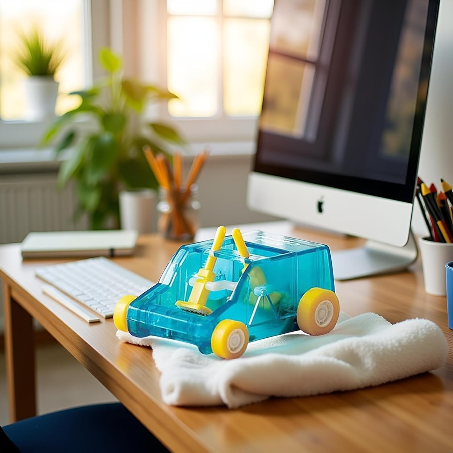 1Pc Random Color Desktop Mini Cleaner and Dust Sweep, Car Table Dust Cleaning Trolley Keyboard Confetti Pencil Eraser Dust Sweeper Deft Processed Computer Vacuum Cleaners image number 5