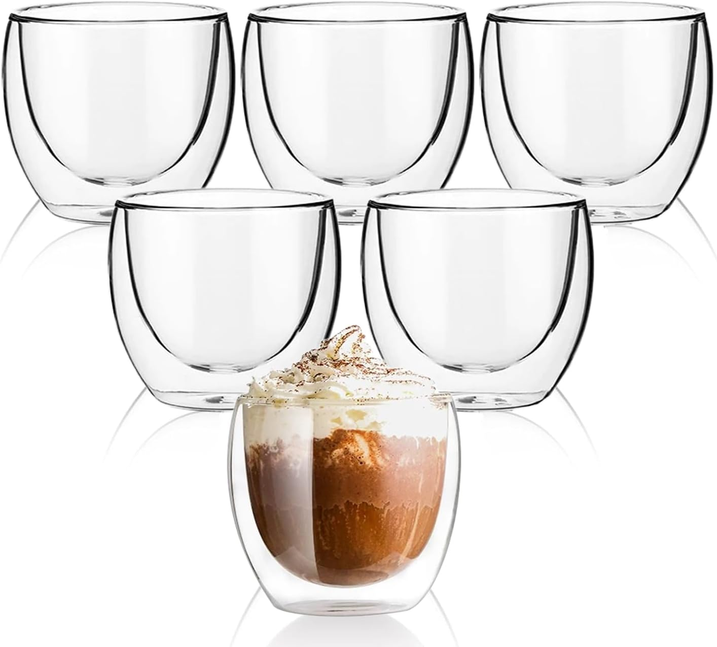 VLIEOVHN 6 Pack Glass Coffee Mugs 250ML, Double Walled Insulated Thermal Mugs for Latte Cappuccino Cocoa Milk Cafe Juice Tea, Clear Espresso Cups Set Glassware (250ML X 6) image number 6