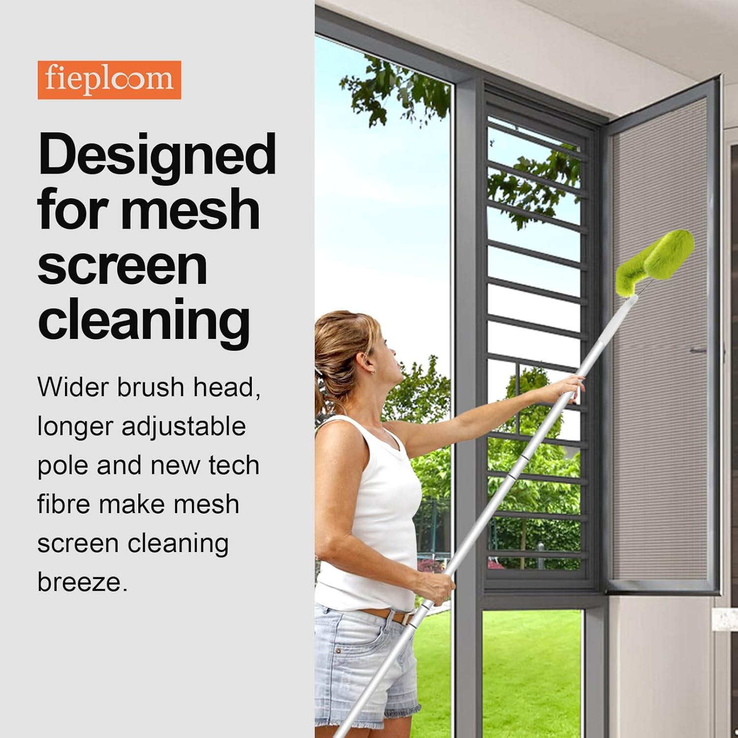 Window Screen Cleaning Brush with 62In Extension Pole, Innovative Fibre Mesh Screen Cleaner for Window Mesh, Patio Screens, Screen Doors, Pool Cage & Fence - Dry or Wet Use image number 3