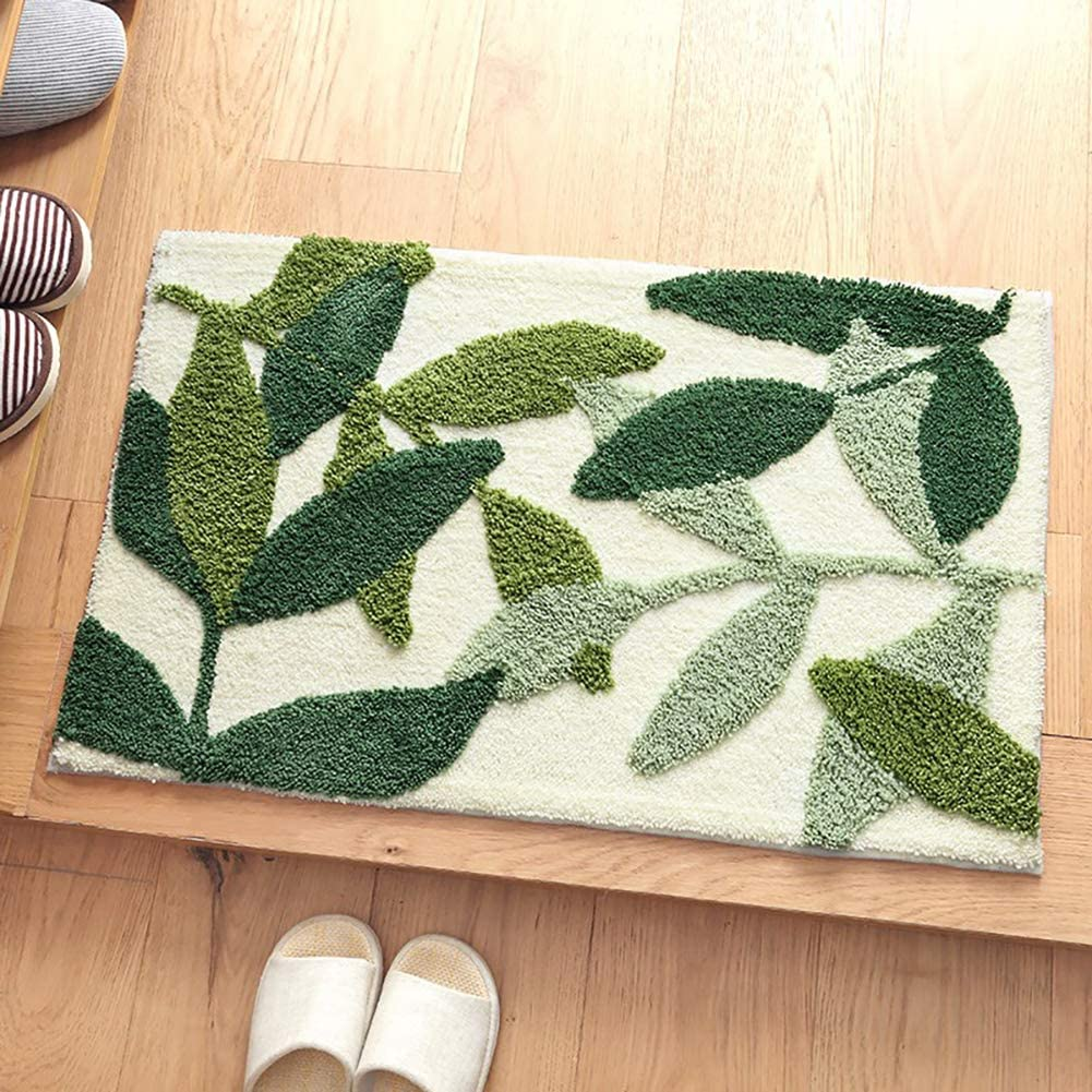 Tiita Indoor Doormat, Front Back Door Mat, Machine Washable Soft Bathroom Floor Mat for Entrance, 32X20 Inch Bathroom Rugs, Green Leaves image number 2