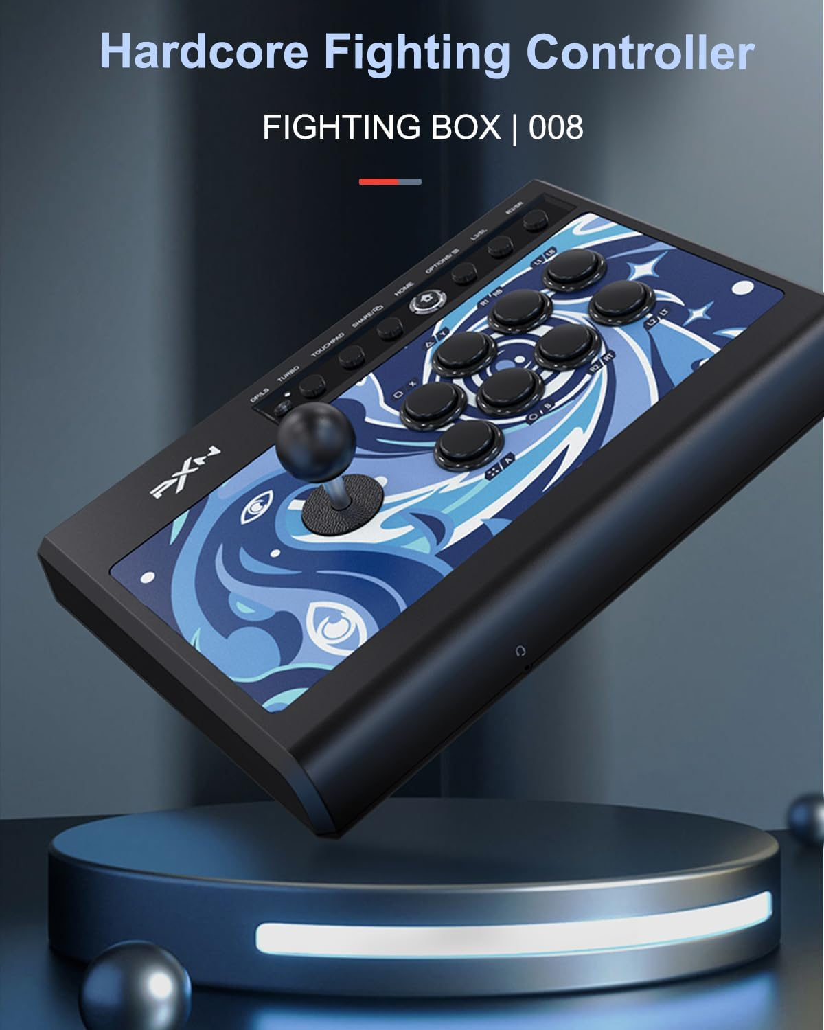 PXN 008 Arcade Fight Stick with 360 Degree Joystick Blue Switch Mechanical Buttons Turbo Function and Audio Connection for Fast Immersive Arcade Action Compatible with PC Playstation Xbox and Switch image number 1