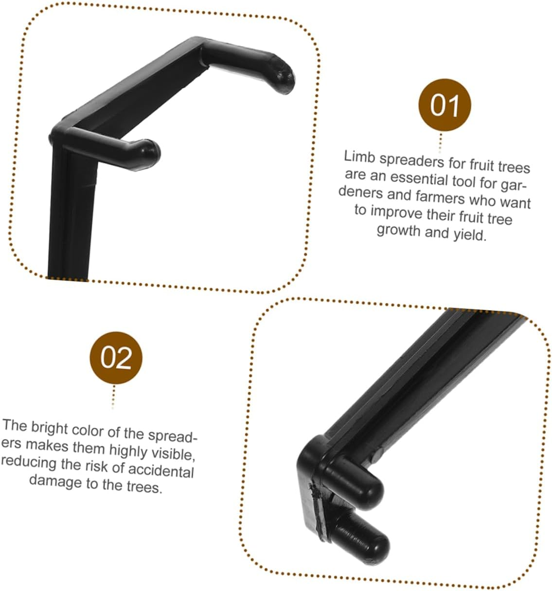 HANABASS 50Pcs Fruit Tree Limb Spreaders and Branch Clips for Gardening, Large Black Resin Stem Benders for Tree Branch Training and Shaping, Plant Support Tools for Orchard and Home Garden Use image number 5