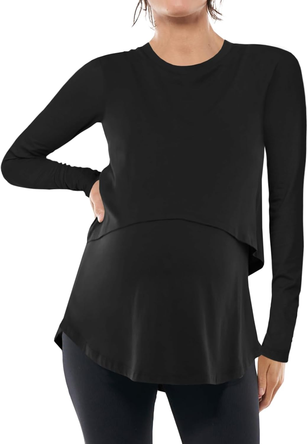 Tankaneo Womens Maternity Nursing Tops Casual Long Sleeve Double Layer Breastfeeding Shirts Pregnancy Clothes