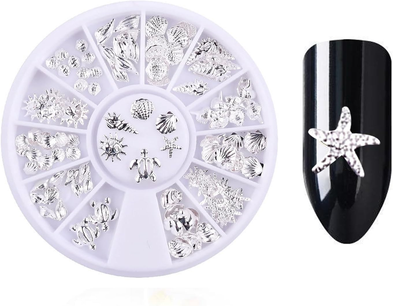 Outret 120 Pieces Nail Art Decorations,Silver Shell Conch Nail Charms Manicure Decor DIY Nail Decoration (Ocean,Silvery)