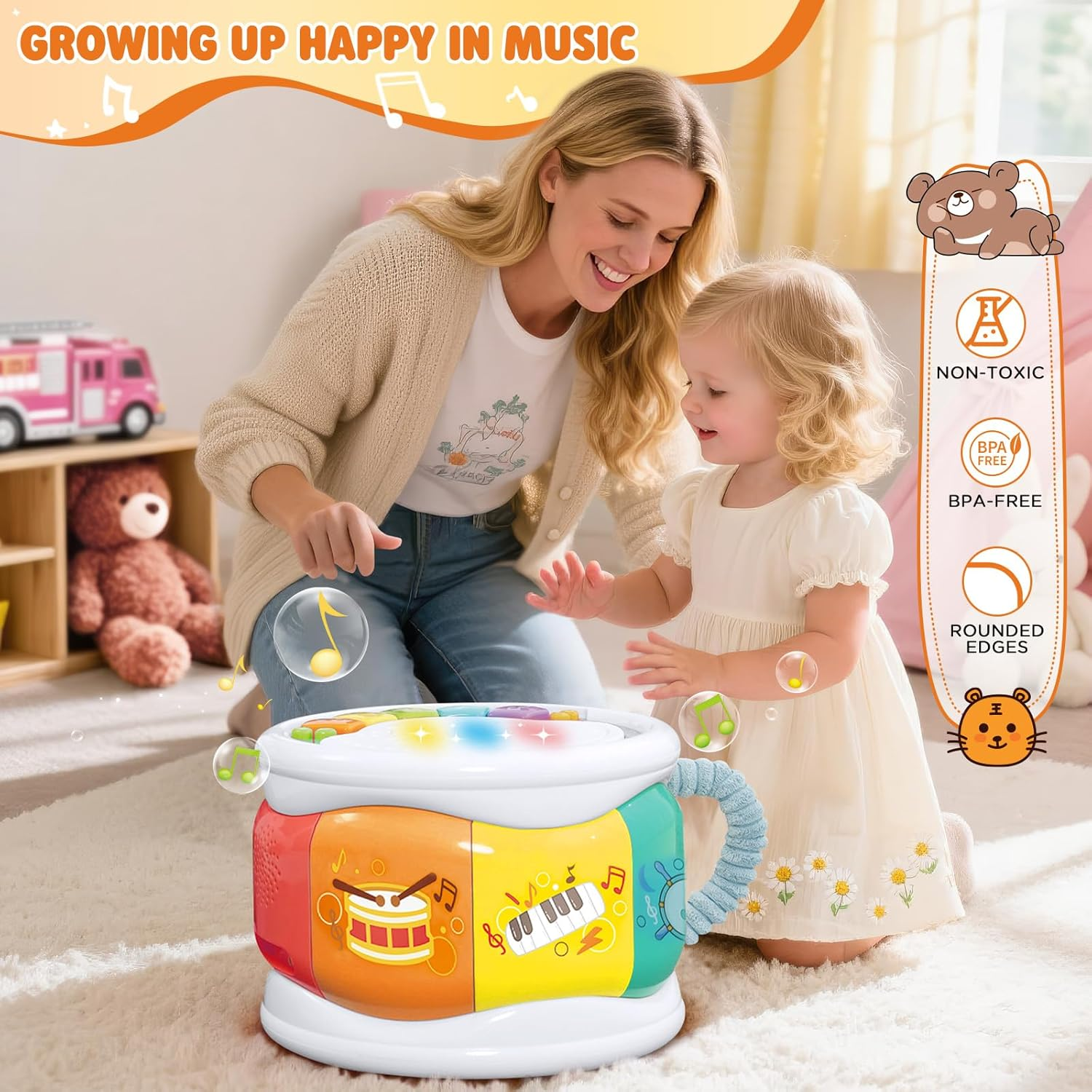Baby Musical Drum Toy, [2025 New] Early Music Education Toy for Toddlers with Light and Sound, Montessori Learning, Sensory Play, Perfect Choice Christmas Birthday Gifts for Boys Girls 18M+
