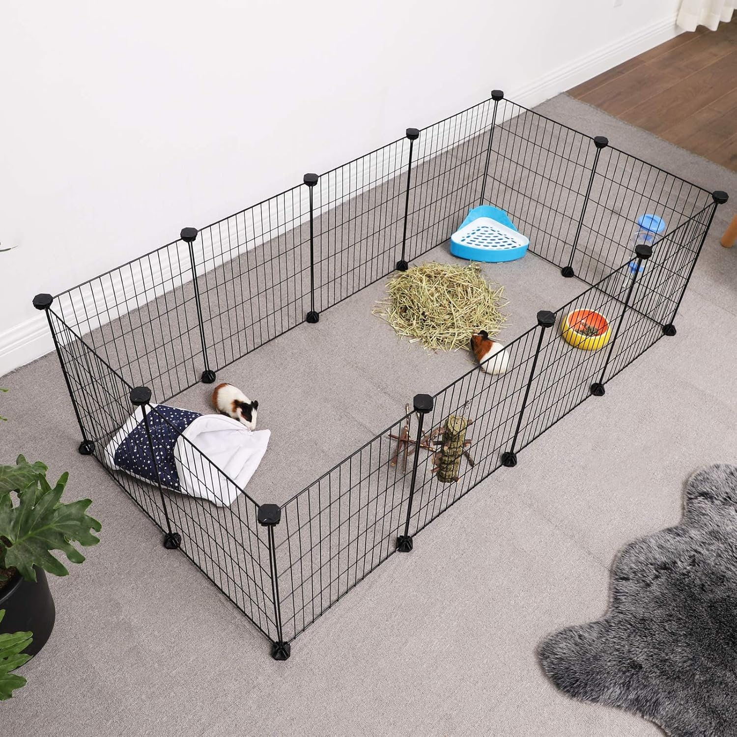 Slowton Pet Playpen - Small Animal Pen, Encrypted Wire Mesh Cages12 Panels Indoor/Outdoor DIY Metal Pet Fence for Puppy, Metal Wire Yard Fence Ties for Rabbit, Hamsters, Hedgehogs, Kitten, Guinea Pig