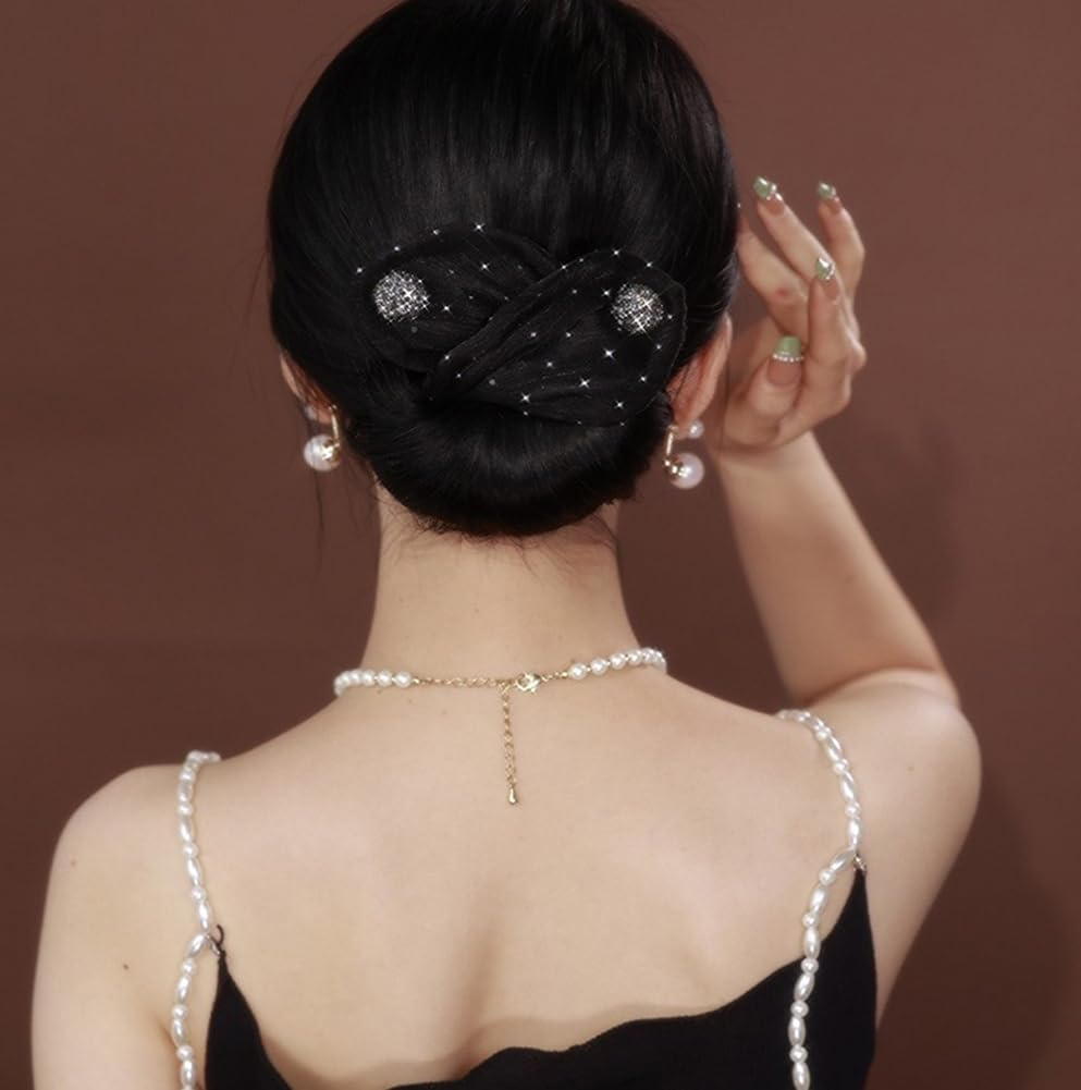 Rhinestone Hair Bun Maker Deft Bun Hair Bands Deft Hair Twist Bun Tool Lazy Hair Curler Bun Maker Hair Donut Styling Accessories for Women Girls(Black) image number 6
