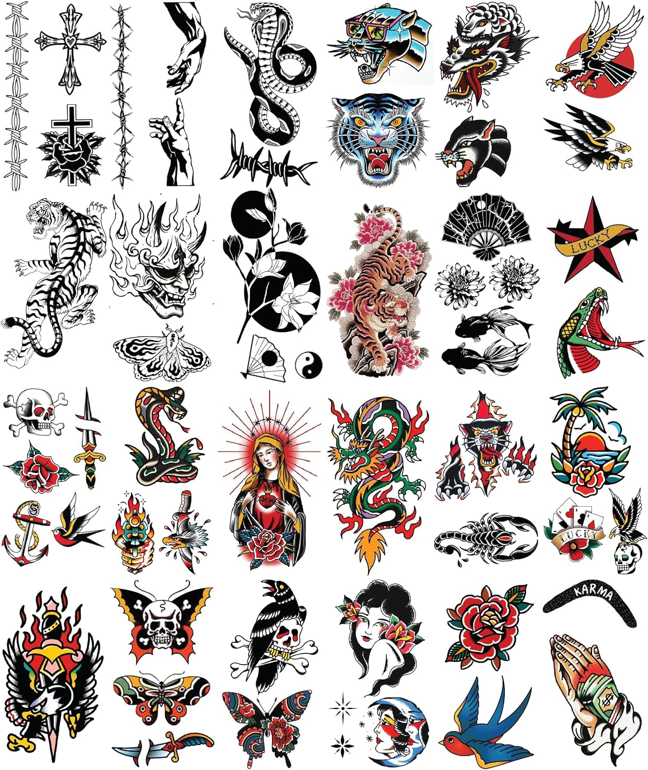 Impressed 48 Sheets Unisex Vintage American Traditional Temporary Tattoos - Small Semi Permanent Blackwork Minimalist Fake Flash Tattoo for Women and Men - Tiny Adult Hand, Sleeve Tat for Teens - Traditional image number 4