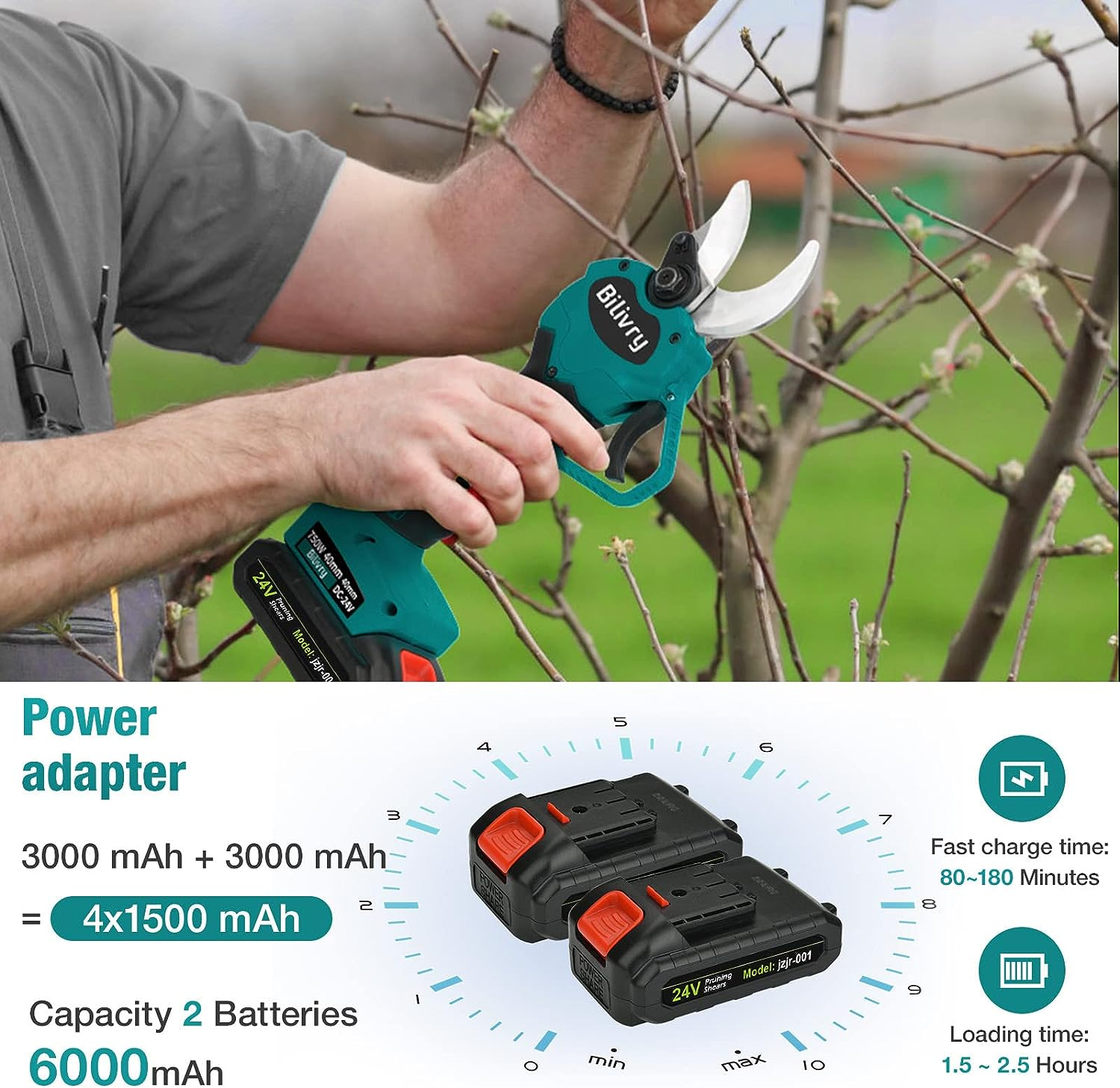 Electric Pruning Shears Cordless Secateurs - Tree Branch Cutter Electric Scissors Battery Pruning Shears Max 40Mm Cutting Diameter Professional Pruning Tools (Blue) image number 4