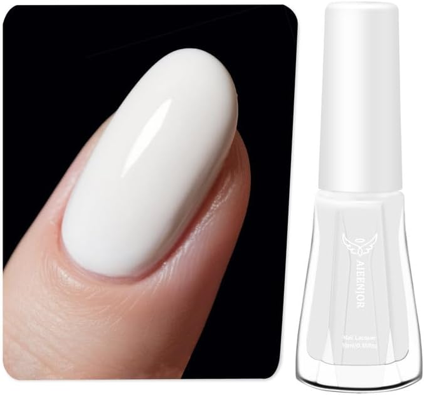 Aieenjor Nail Polish White, 10 Ml Shiny Quick-Drying Long-Lasting Nail Polish for DIY Nail Art Manicure