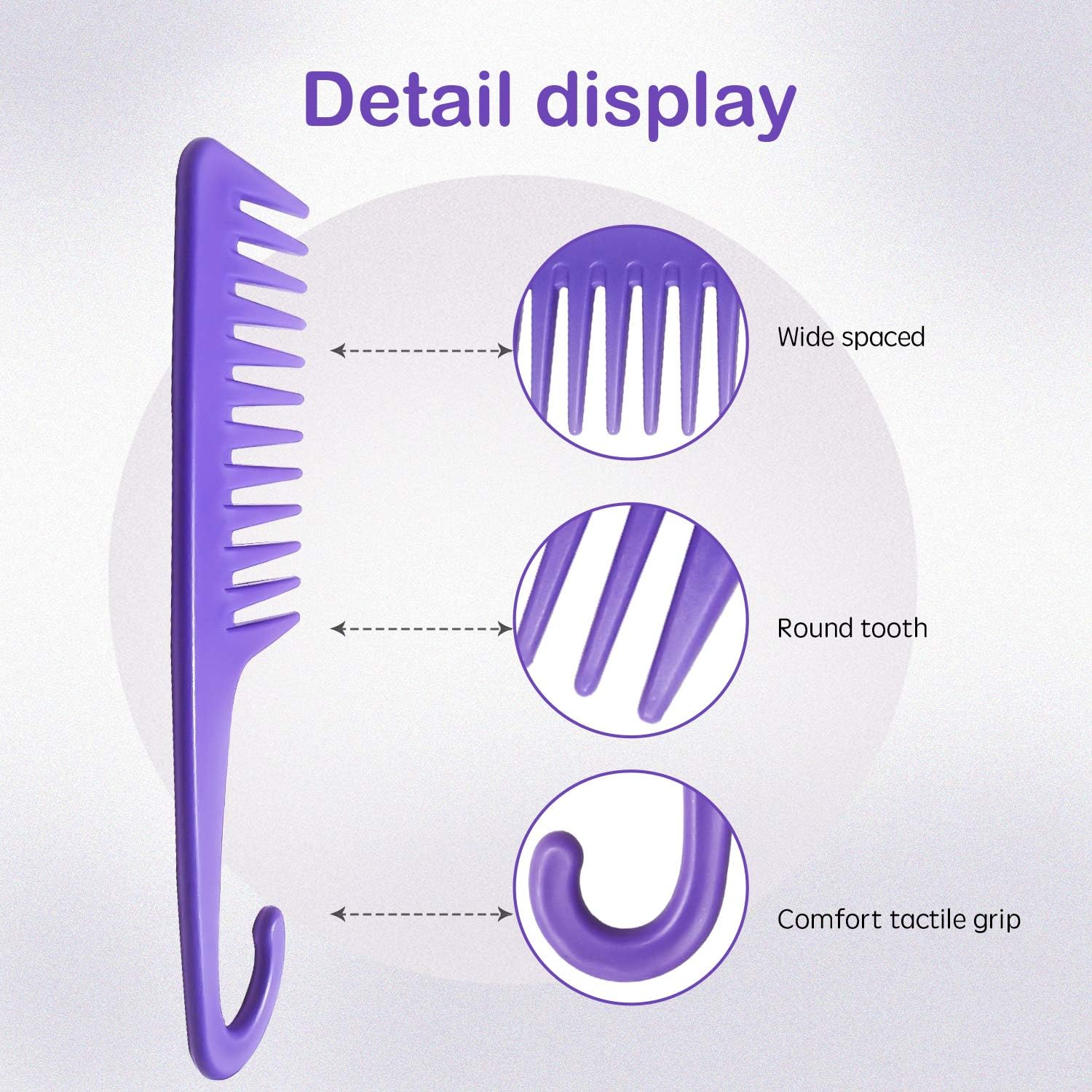 Wide Tooth Comb Detangling Hair Brush, Premium Care Handgrip Comb, Apply to for Curly, Wet, Dry, Thick Hair Etc. (Purple) image number 3