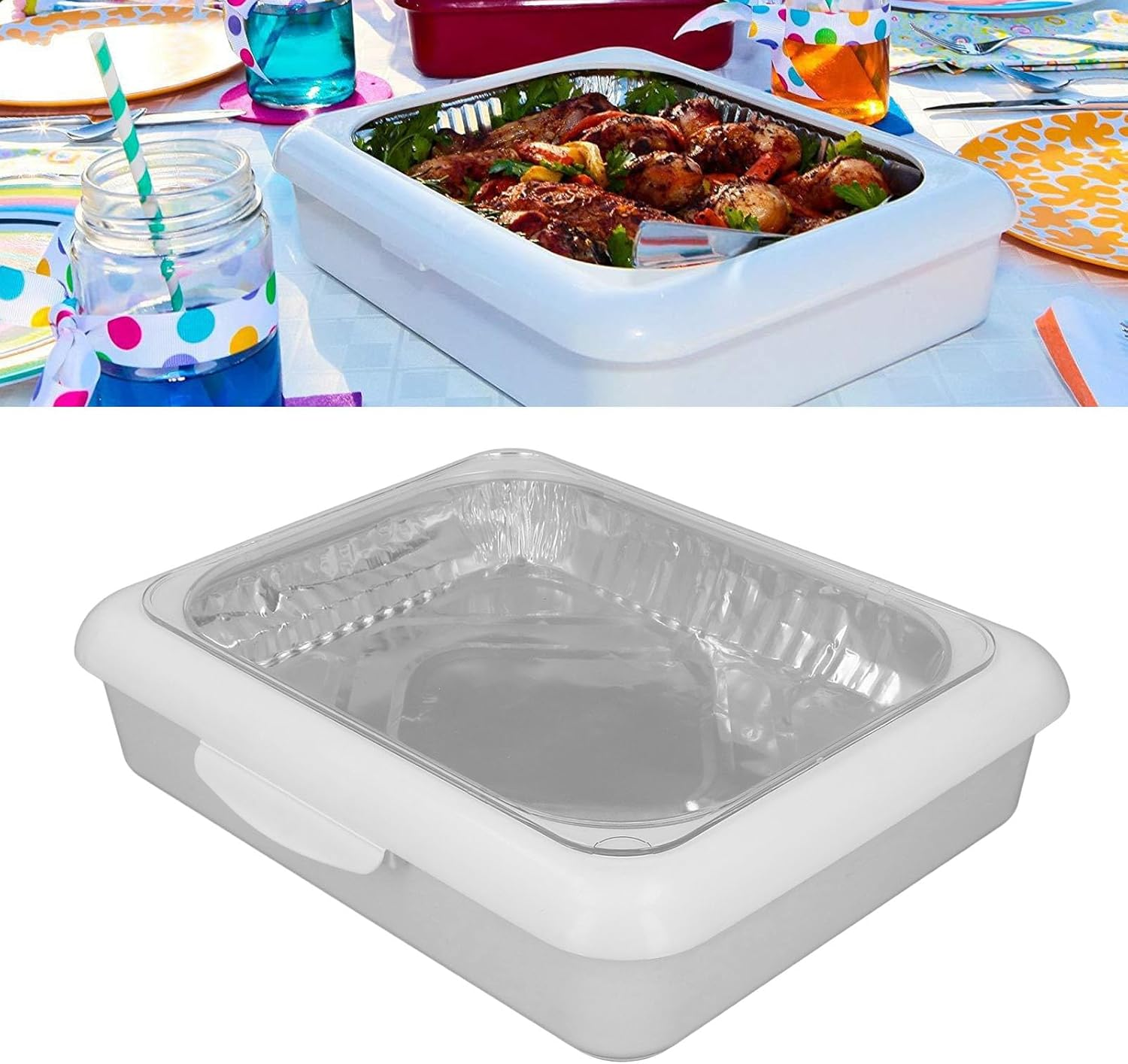 Foil Tray Holder Set, Food Foil Dish Pan Carrier with Lid, Stackable Lightweight Portable Insulated Food Carrier for Traveling, Picnic, Party, Camping image number 4