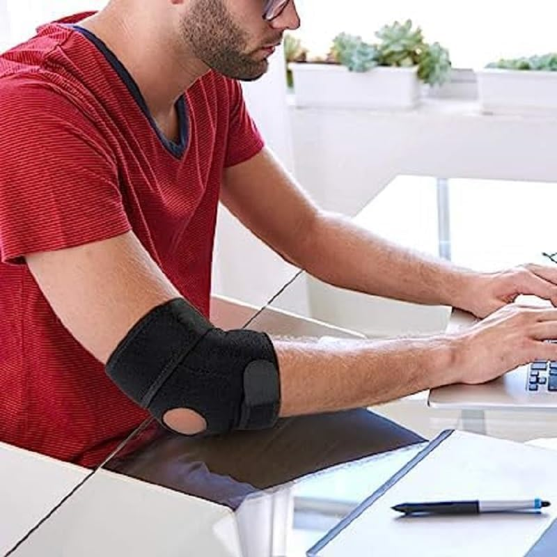 Elbow Brace, Adjustable Elbow Support with Dual-Spring Stabilizer, Elbow Strap for Golfers Elbow, Tennis Elbow, Arthritis, Tendonitis, Sports Injury Pain Relief and Protection