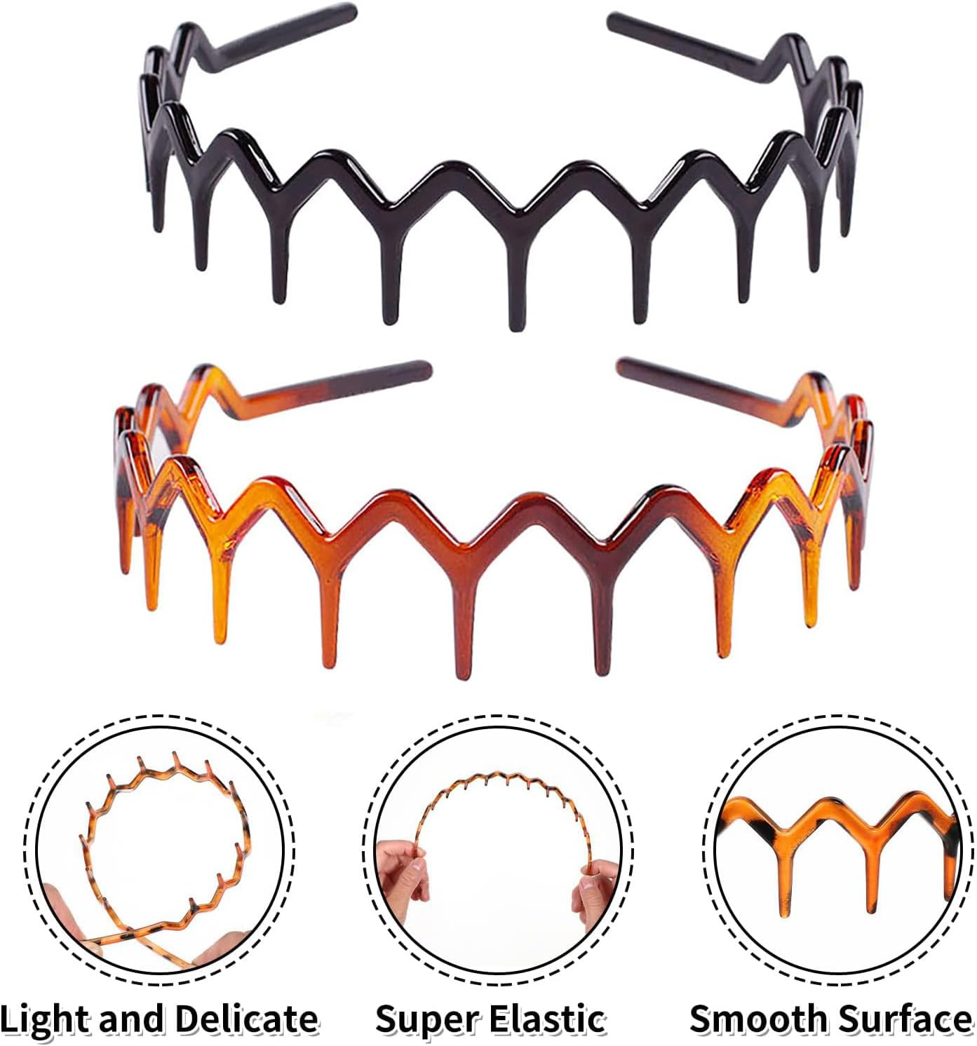 Zigzag Headband, 4 Pieces Zigzag Hair Hoop Shark Tooth Hair Comb Hair Band Plastic Headband Make up Zigzag Headband Non-Slip Head Hoop Fashion Headbands for Women and Girls image number 1