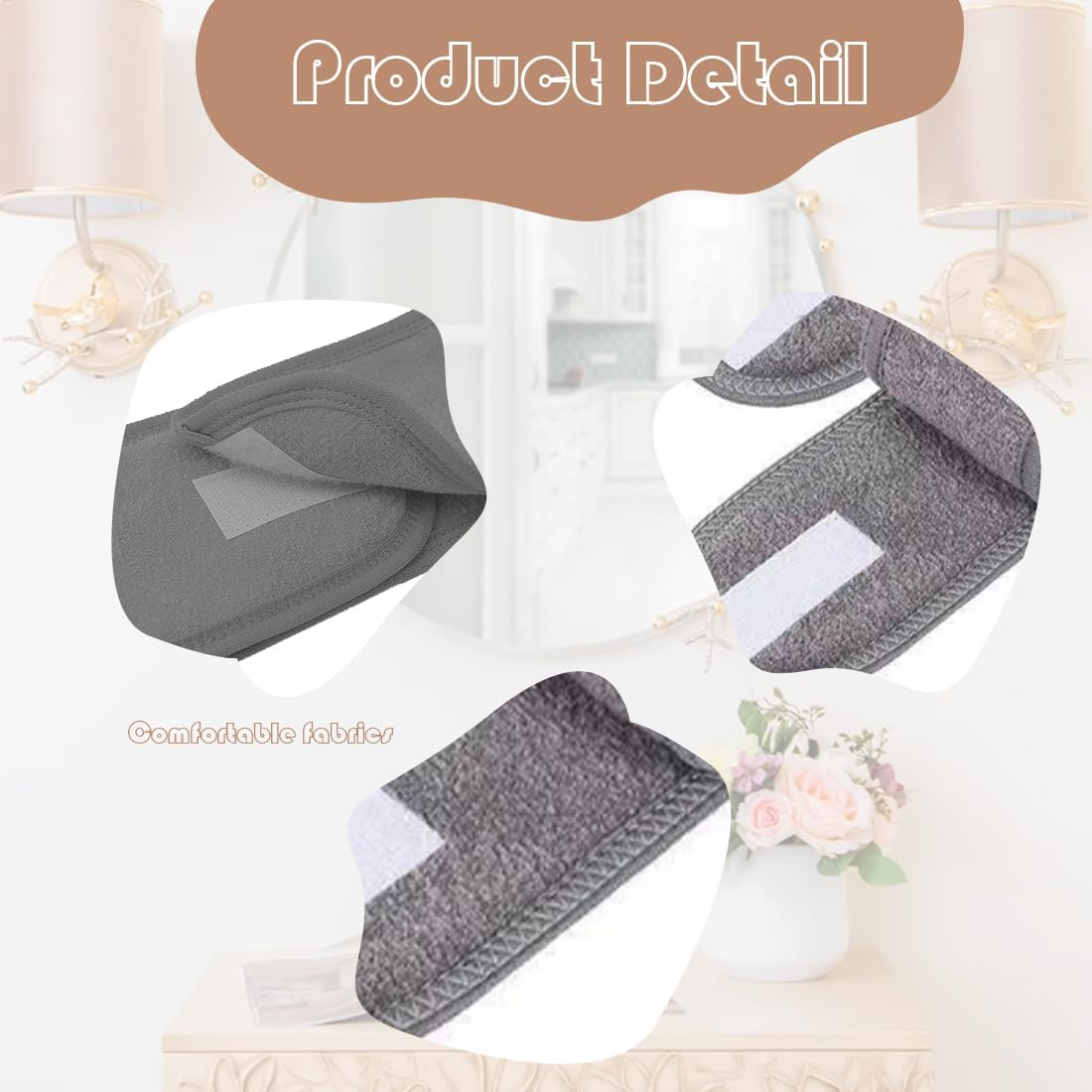 Pack of 3 Hair Bands, Cosmetic Headbands, Make-Up, Shower, Bath, Wrap, Sports Headband, Terry Towelling, Adjustable Stretch Towel with Magic Tape (Black, White And image number 2