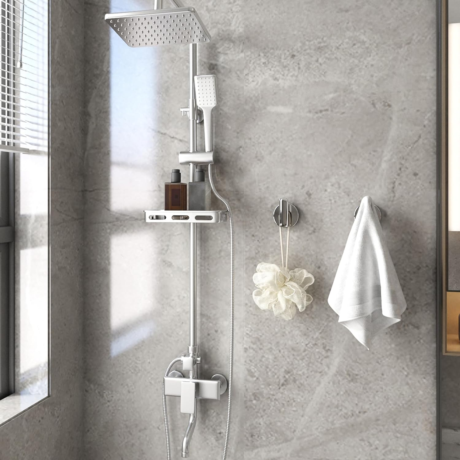 4 Pack Bath Towel Hooks, Wall Mount Towel Holder Chrome Finish Towel Rack, Heavy Duty Robe Coat Loofah Hooks for Shower, Kitchen,Hotel, Pool Tile, Brick Modern Style Decor Wall Hooks image number 7