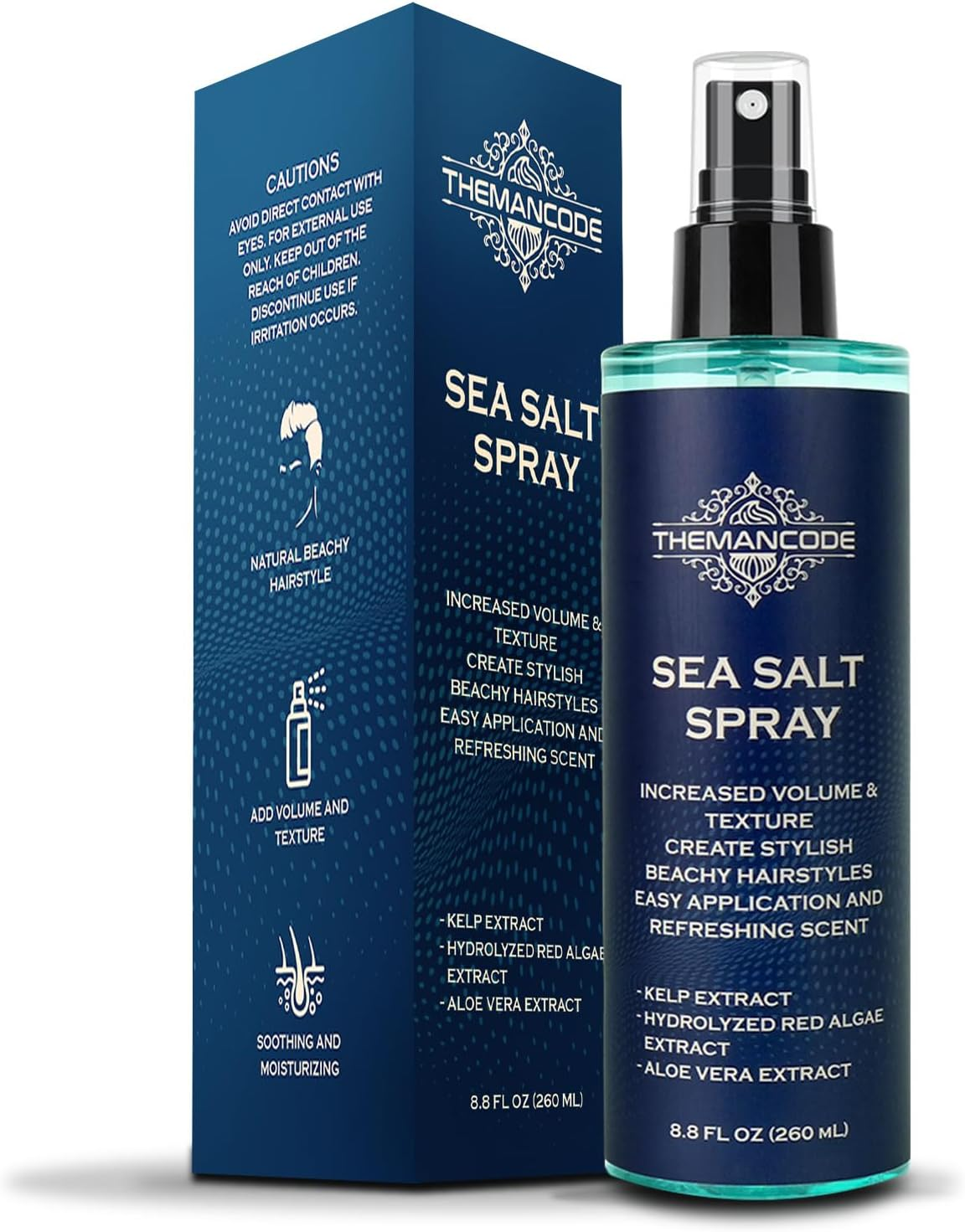 THEMANCODE Sea Salt Spray Men Hair, Beachy Hair Texturizing Spray with Kelp, Red Algae and Aloe Vera, Birthday Gifts for Men, Dad and Son 8.8 Oz image number 3